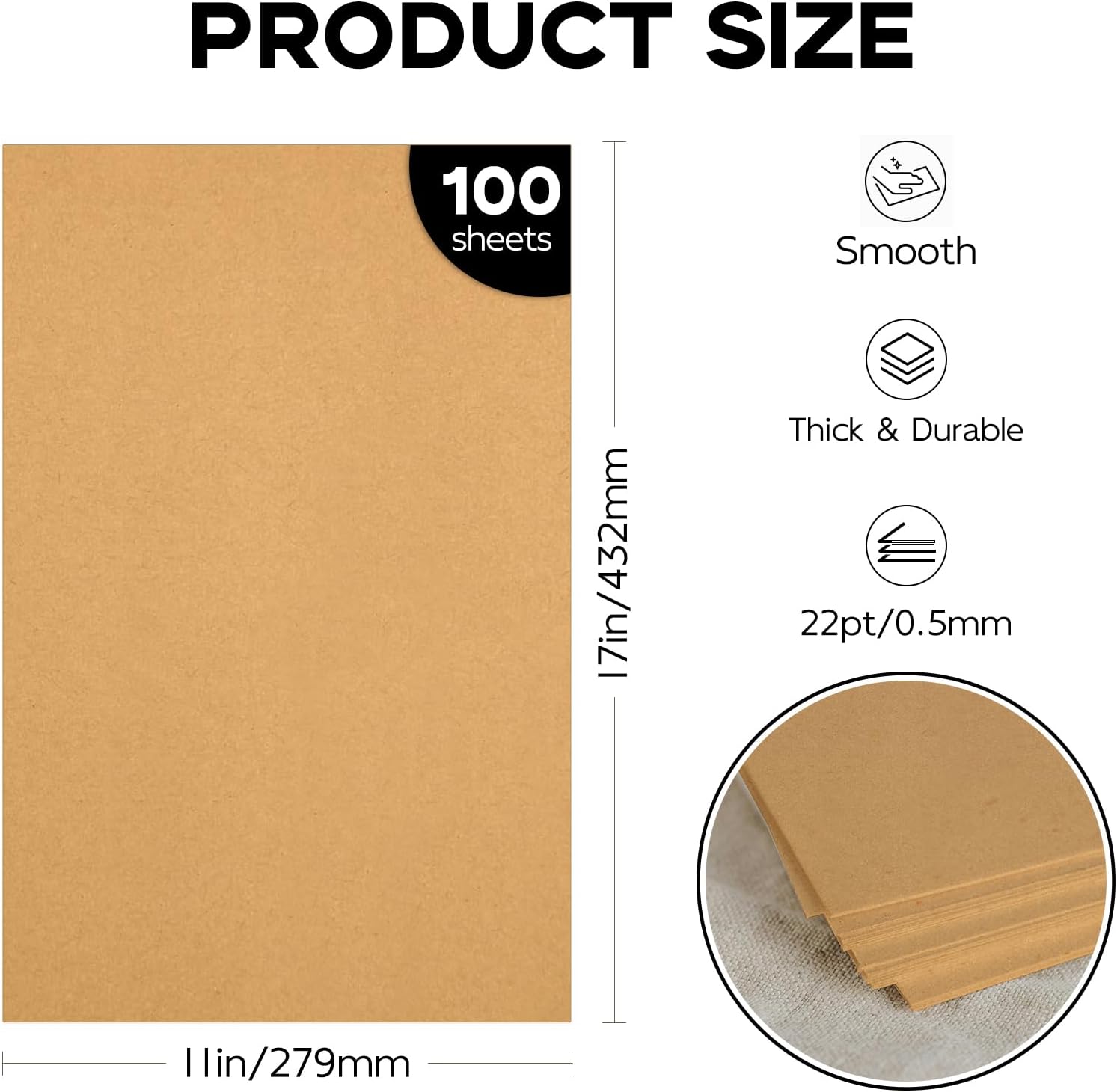 100 Pack 11x17 Thin Chipboard Kraft Cardboard Sheets, Goefun 22pt/0.5mm Craft Cardboard Chip Board for Book Binding, Posters, Shipping & Frame Backing
