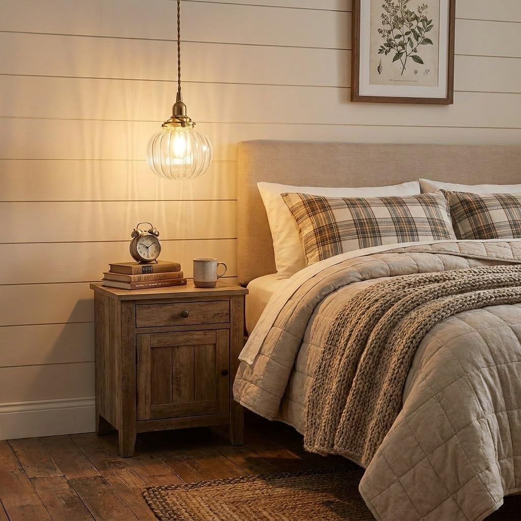 Pendelleuchte Geriffeltes Glas Kugel, Hängelampe Messing Vintage Klar Kronleuchter Landhausstil für Schlafzimmer Esszimmer