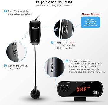 Bietrun Voice Amplifier for Teachers with Bluetooth, Portable Rechargeable Wireless Voice Amplifier with Headset Microphone Portable Megaphone Speaker for Teaching, Coach, Instructor, Tour Guide