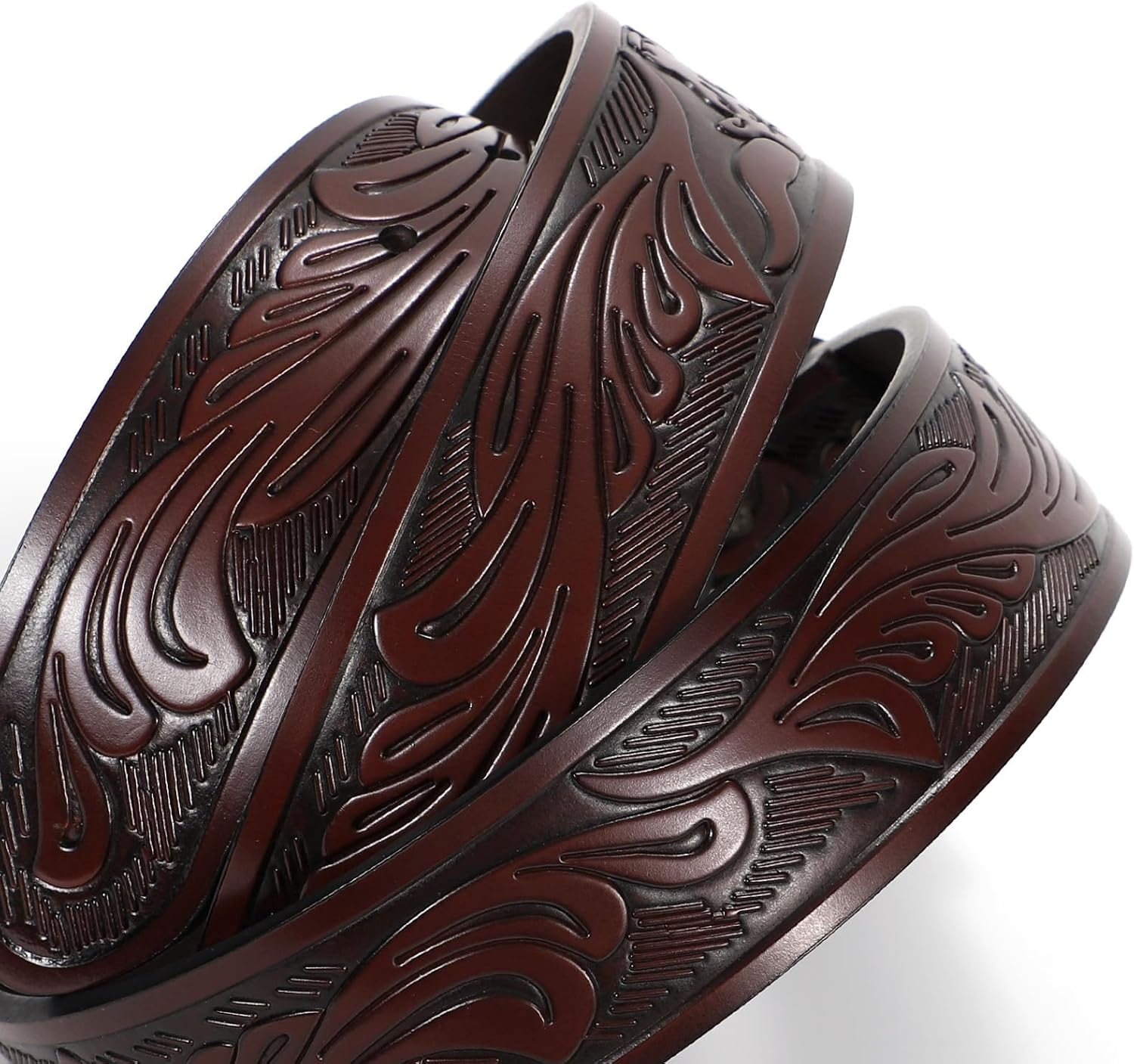SANSTHS Western Belt Cowboy Belts for Men Women, Western Leather Belts Bull Buckle Belt Embossed Leather Belt for Jeans - Image 3