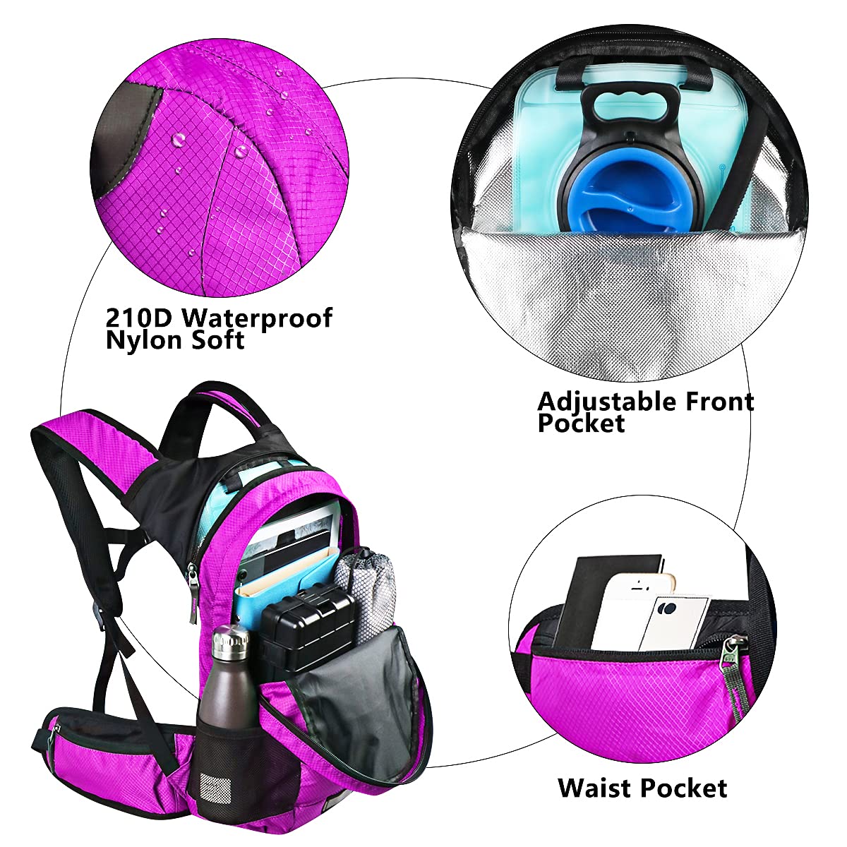 Sac à dos d'hydratation à isolation thermique avec poche à eau anti-fuite sans BPA de 2 L, parfait pour la course, le cyclisme, la randonnée, l'escalade, garde les liquides au frais jusqu'à 4