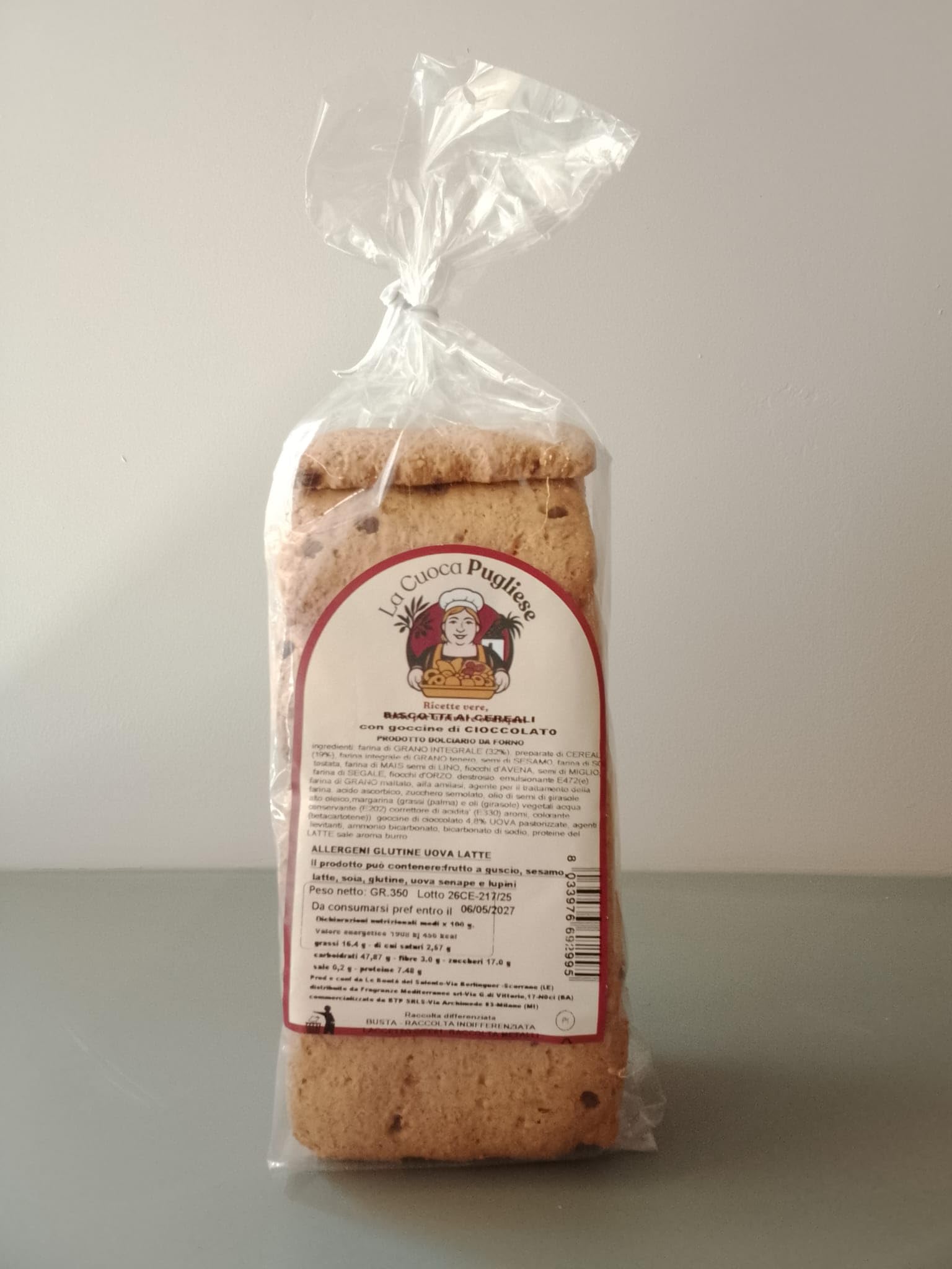 La Cuoca Pugliese - Biscotti ai Cereali con Gocce di Cioccolato, biscotti artigianali pugliesi, dolci da forno fragranti per colazione e merenda, 10 confezioni da 350 g