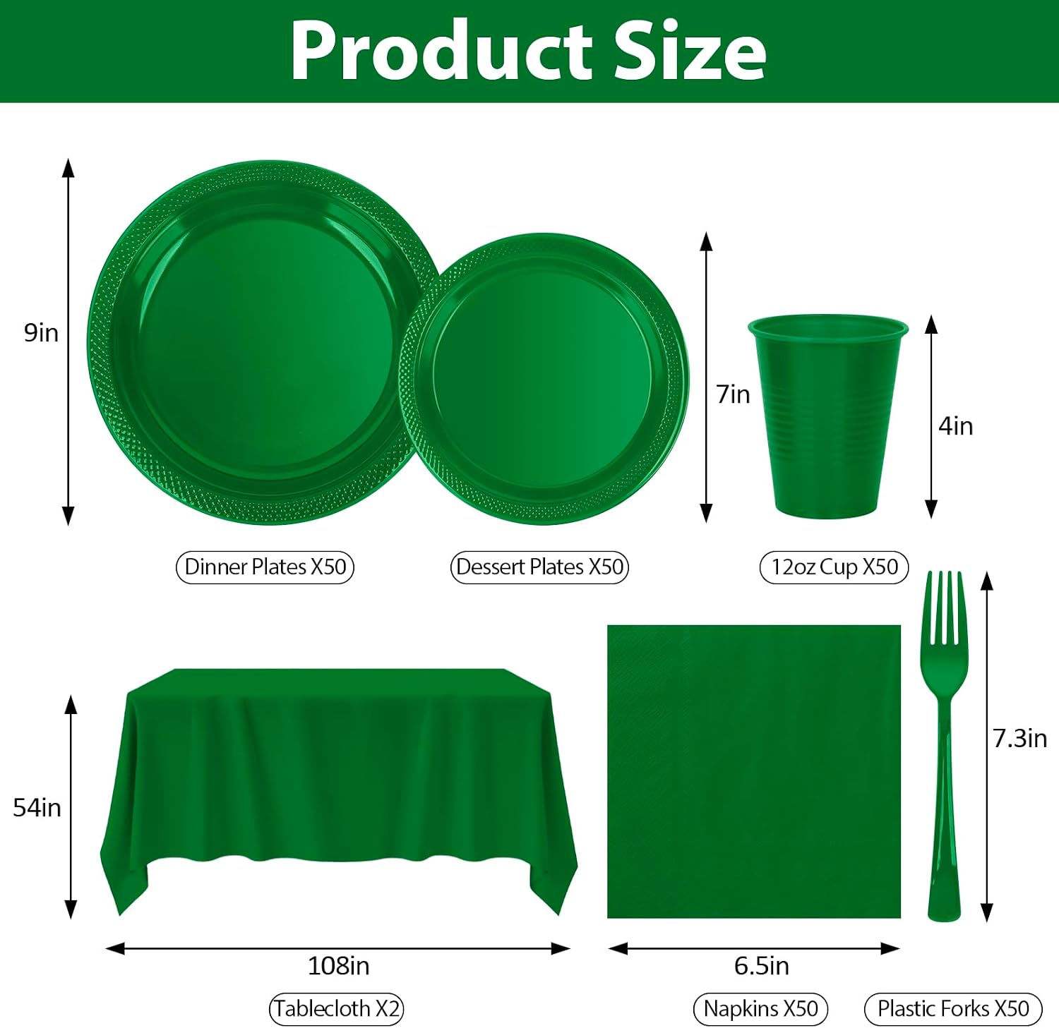 Green Plastic Plates for Party,50 Guest - 7&9inch Plates,Napkins,Forks,Cups & Tablecloths,Disposable Party Supplies for Birthday,Picnic,Christmas,Summer Activities