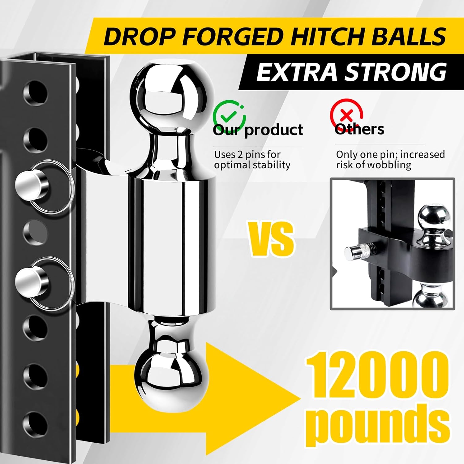 MaxxHaul 50963 Adjustable Dual Ball Mount Fits 2 Inch Receiver 6 inch Drop 7.5" Rise with 2 inch and 2-5/16" Hitch Balls
