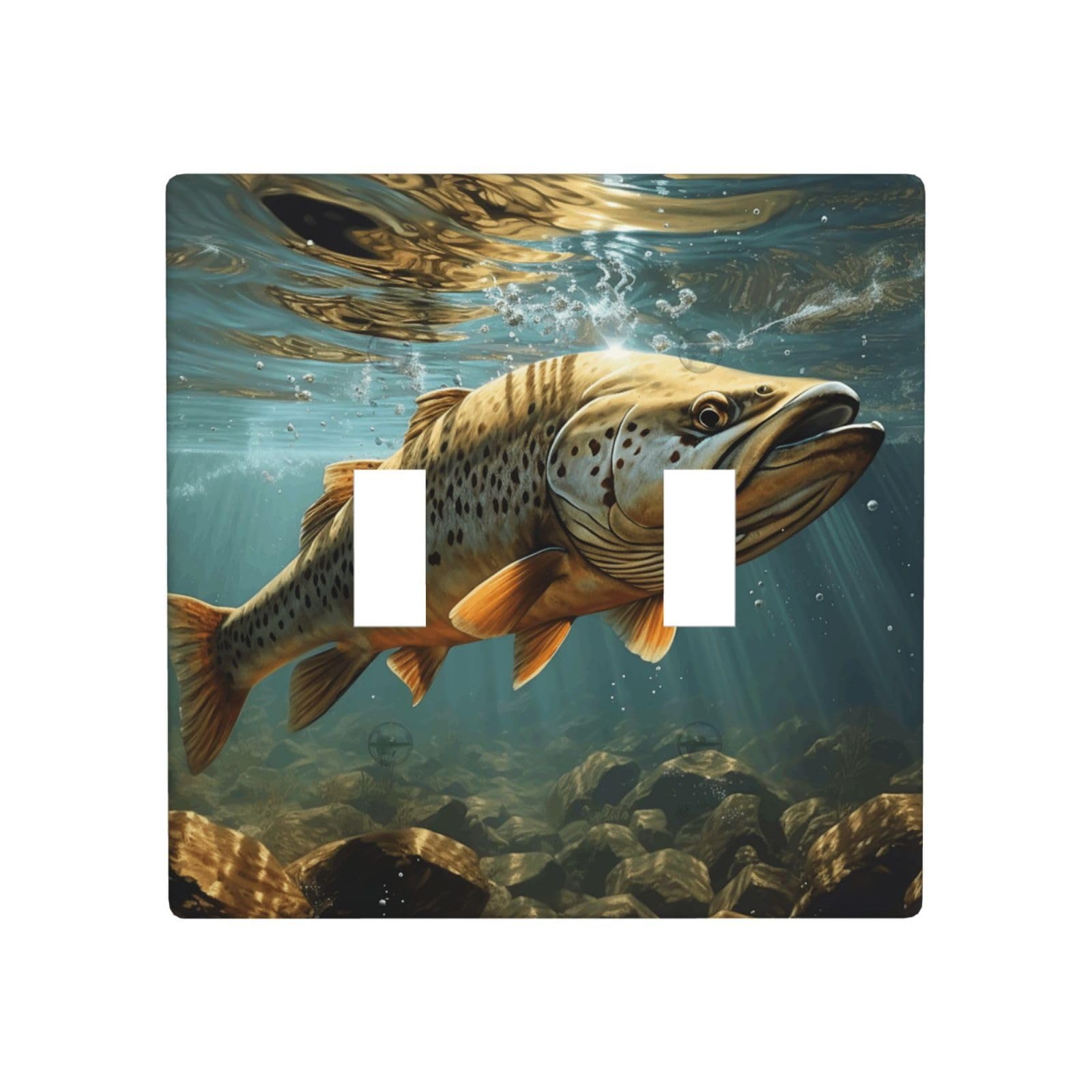Decorator Double Toggle Light Switch Covers Fish Wall Plate 2-Gang Standard Size 4.5" x 4.5" Double Toggle Switch Wallplate Decorative 2 Gang Wall Switch Plate Covers