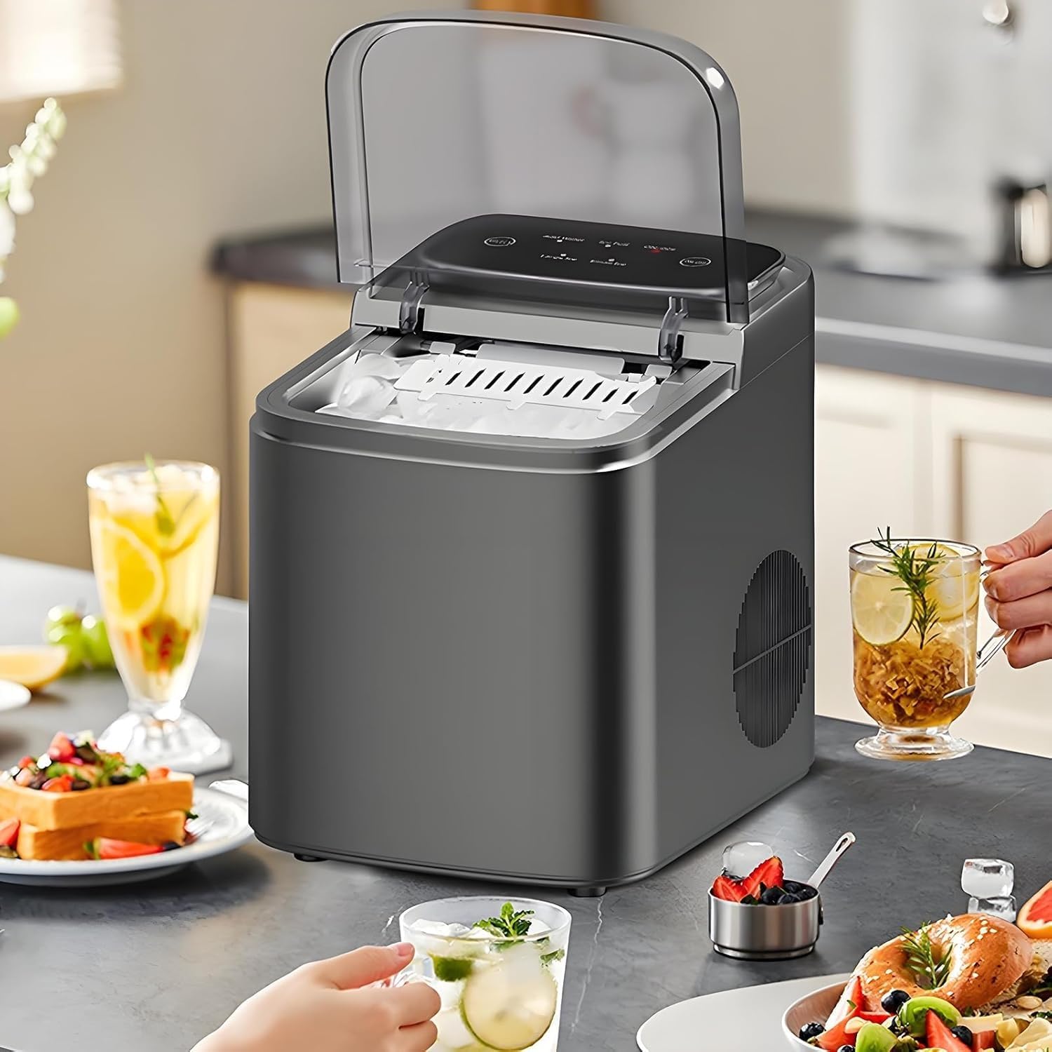 Máquina de hielo de pellets con máquina de hielo autolimpiable, portátil, para cocina, compacta con base antideslizante para bebidas caseras