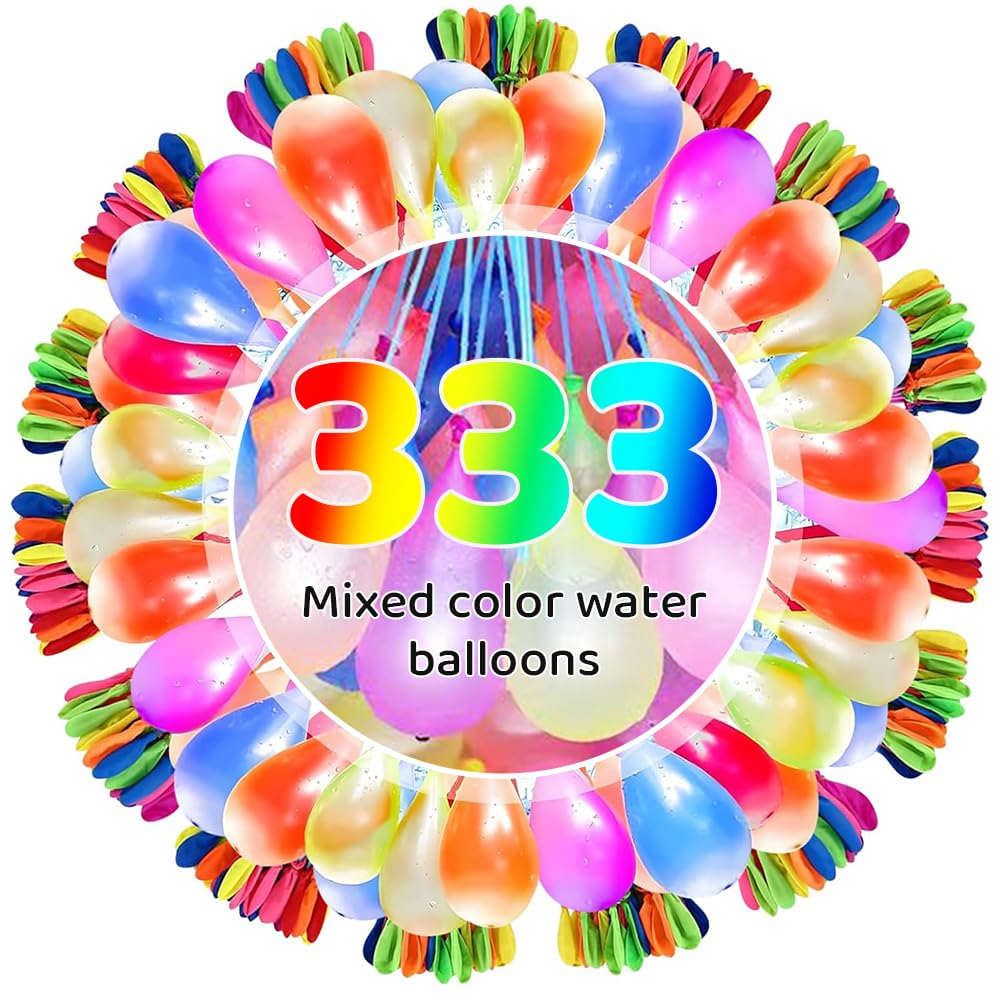 Water Balloons, 333 Pieces Quick-Fill Assorted Water Balloons with Hose Nozzle, Water Bombs Self Sealing Colorful Splash Water Balls for Family Garden Beach Swimming Pool Party -A — image 1