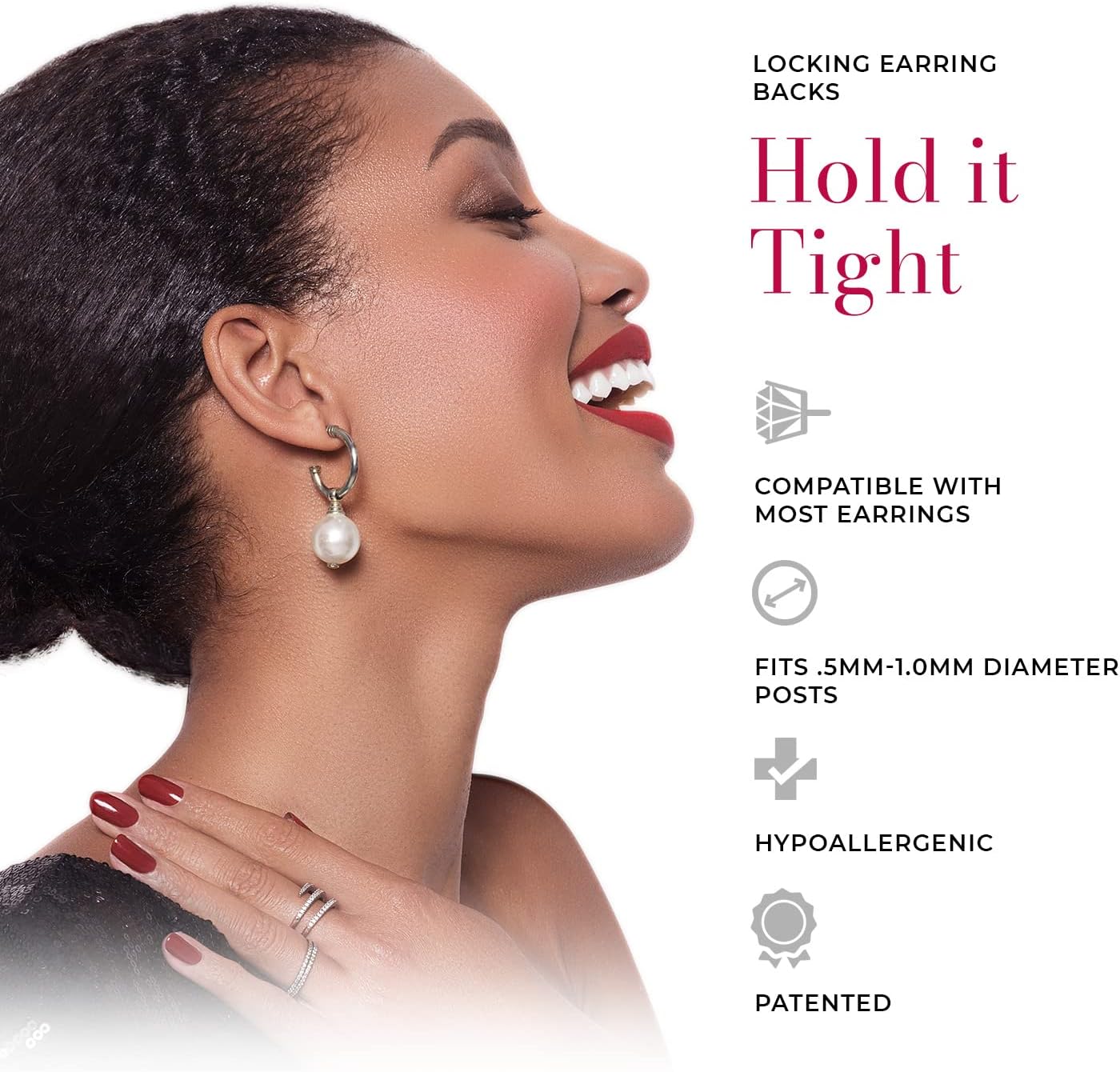CONNOISSEURS Locking Earring Backs - Hypoallergenic Earring Backs for Studs, Hoops, and More - Never Lose an Earring Again