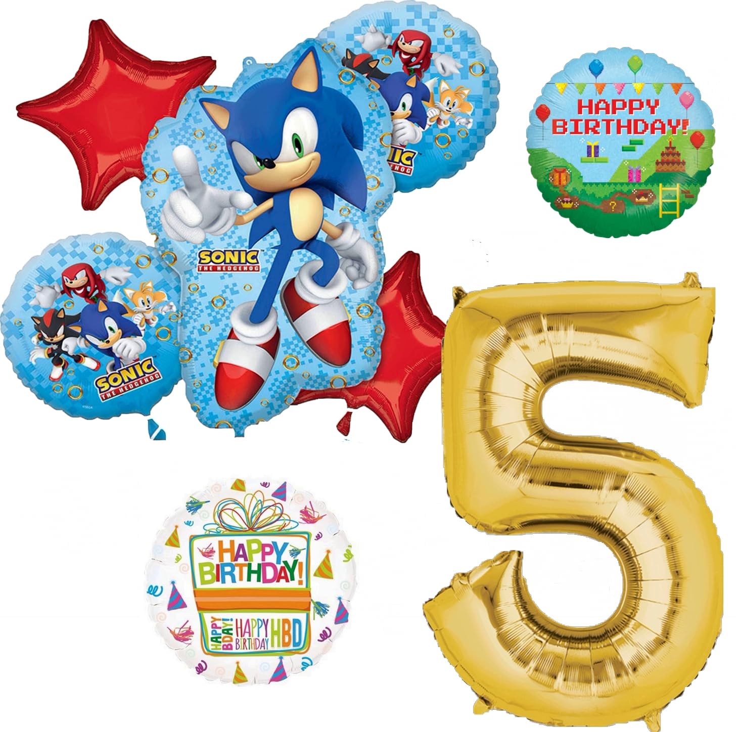Anagram Sonic Video Gamers 5th Birthday Party Supplies Hedgehog Foil Balloon Bouquet Decorations