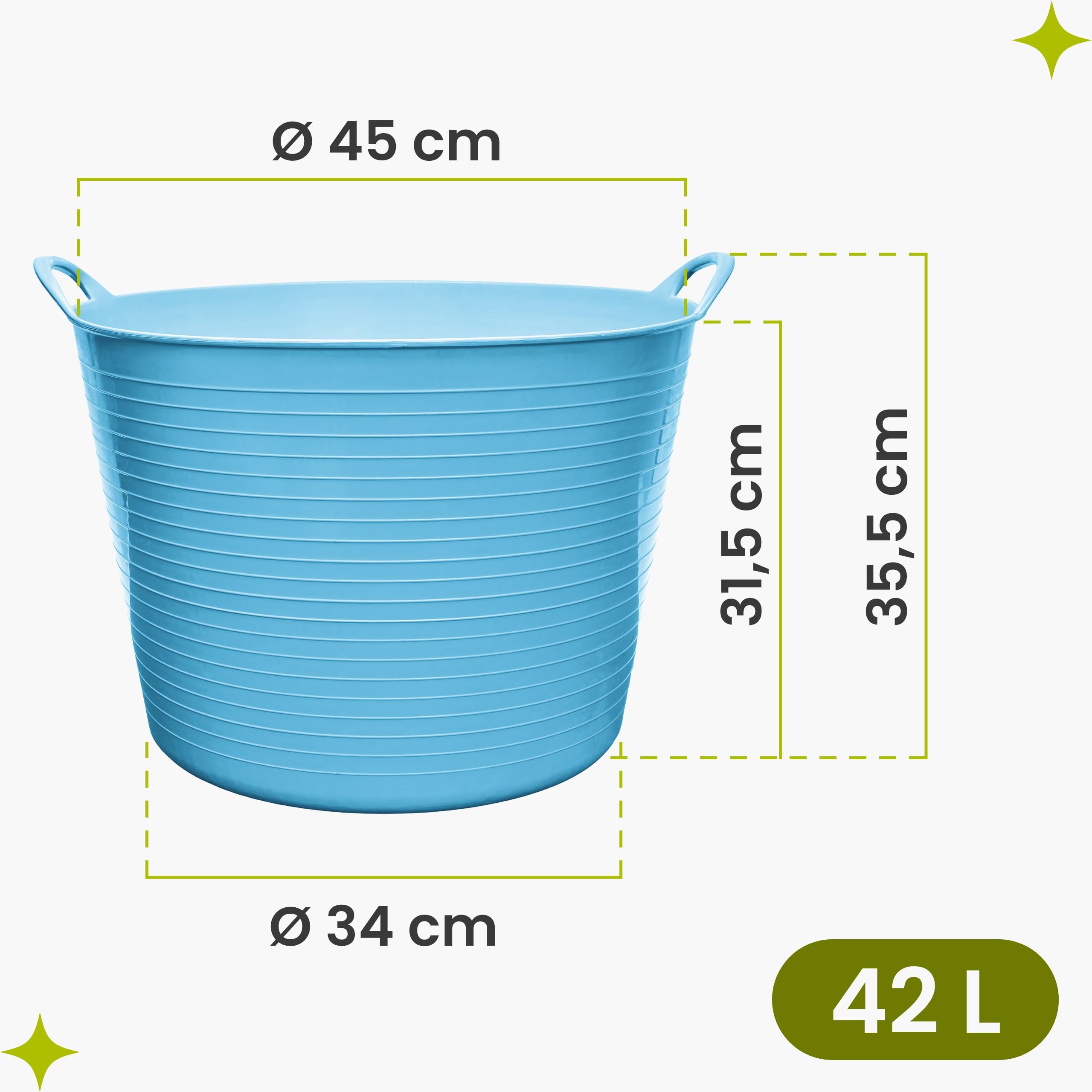 Garronda Set da 4 Cesti Multiuso in Plastica Flessibile 42 L per Casa Bagno Giardino e Giochi Bambini con Manici Ergonomici Organizzazione e Trasporto Blu GD-0184