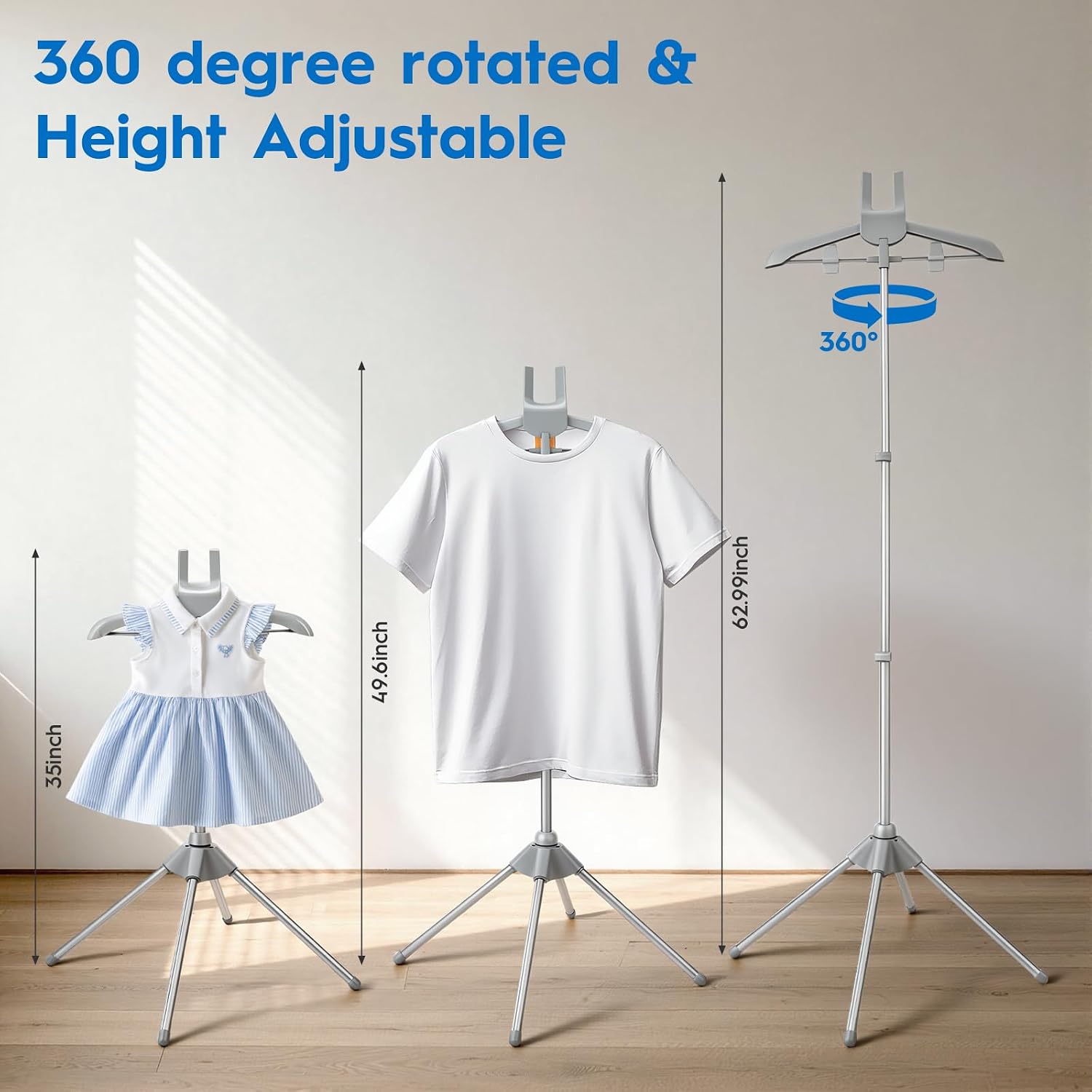 Steamer Stand for Clothes with Ironing Gloves & Carrying Bag Portable Adjustable Garment Steamer Stand Handheld Steamer Hanger Rack for Travel Home, Grey
