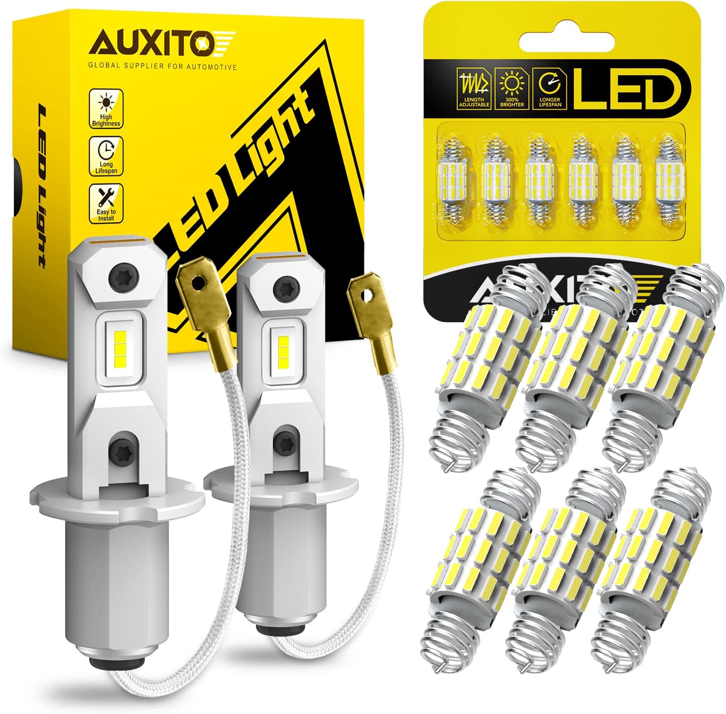 AUXITO H3 LED Fog Light Bulbs 6500K White and DE3175 6418
