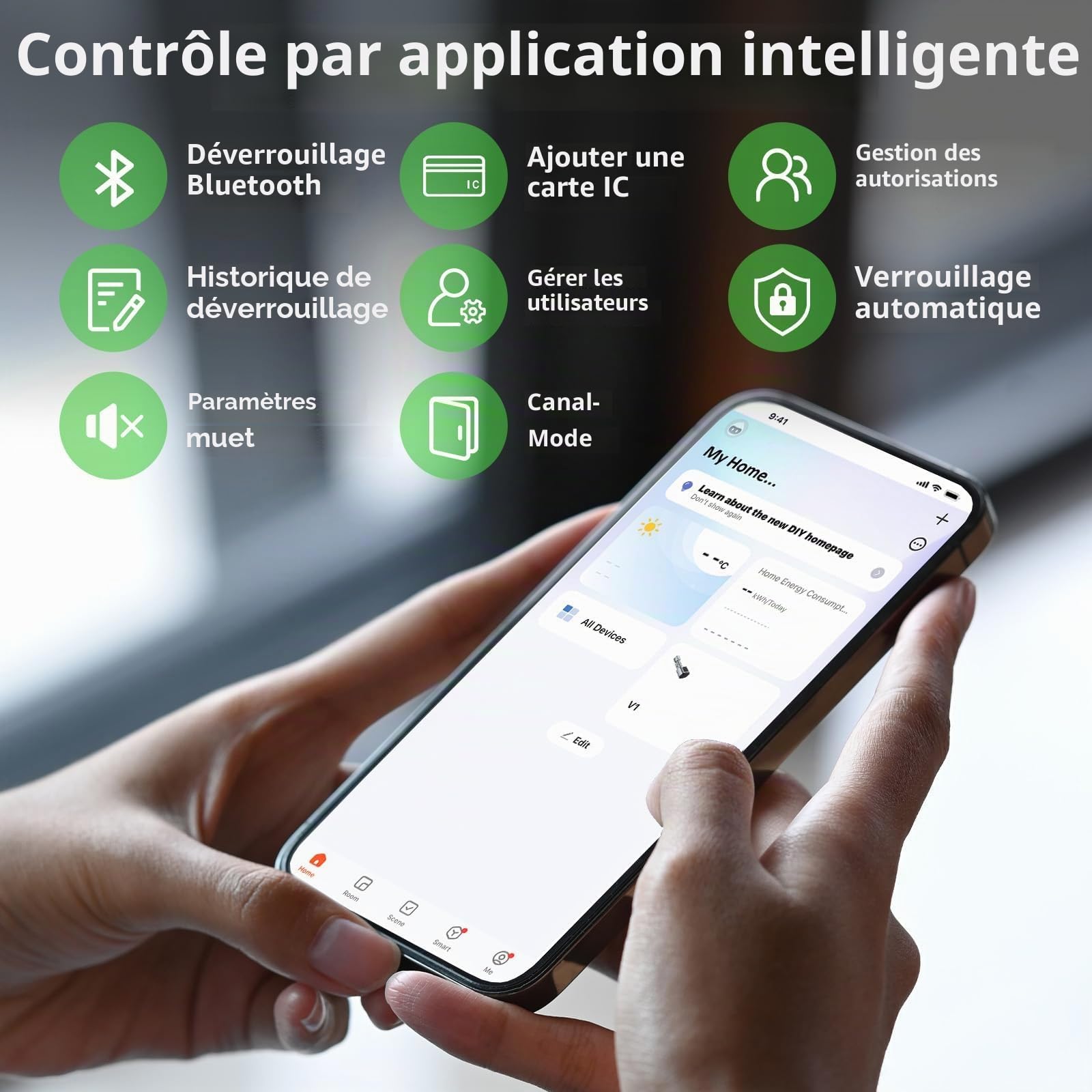 Serrure Connectée 5 en 1, Serrure de Porte avec Cylindre Réglable 60–90 mm, Déverrouillage par Empreinte, Code, Carte RFID, Tuya App, Bluetooth et Clé, Mode Invité & Mot de Passe Unique