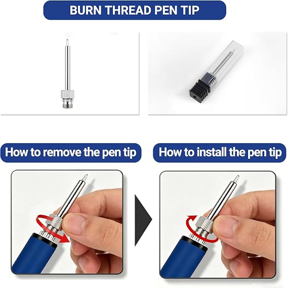 Thread Burner Kit, LCD 2.7V/3.4V/4.2V, Rechargeable (White) | 510 Threaded Tips, USB-C charging cable included, Stainless Steel, For Beading, Leather Craft, Sewing, Weaving And Stringing