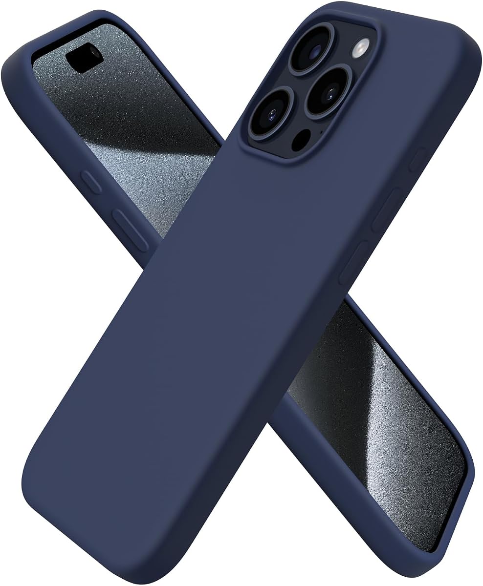ORNARTO Compatible with iPhone 15 Pro Case 6.1", Liquid Silicone 3 Layers Full Covered Soft Gel Rubber Cover, Shockproof Protective Slim Phone Case with Anti-Scratch Microfiber Lining-Dark Blue