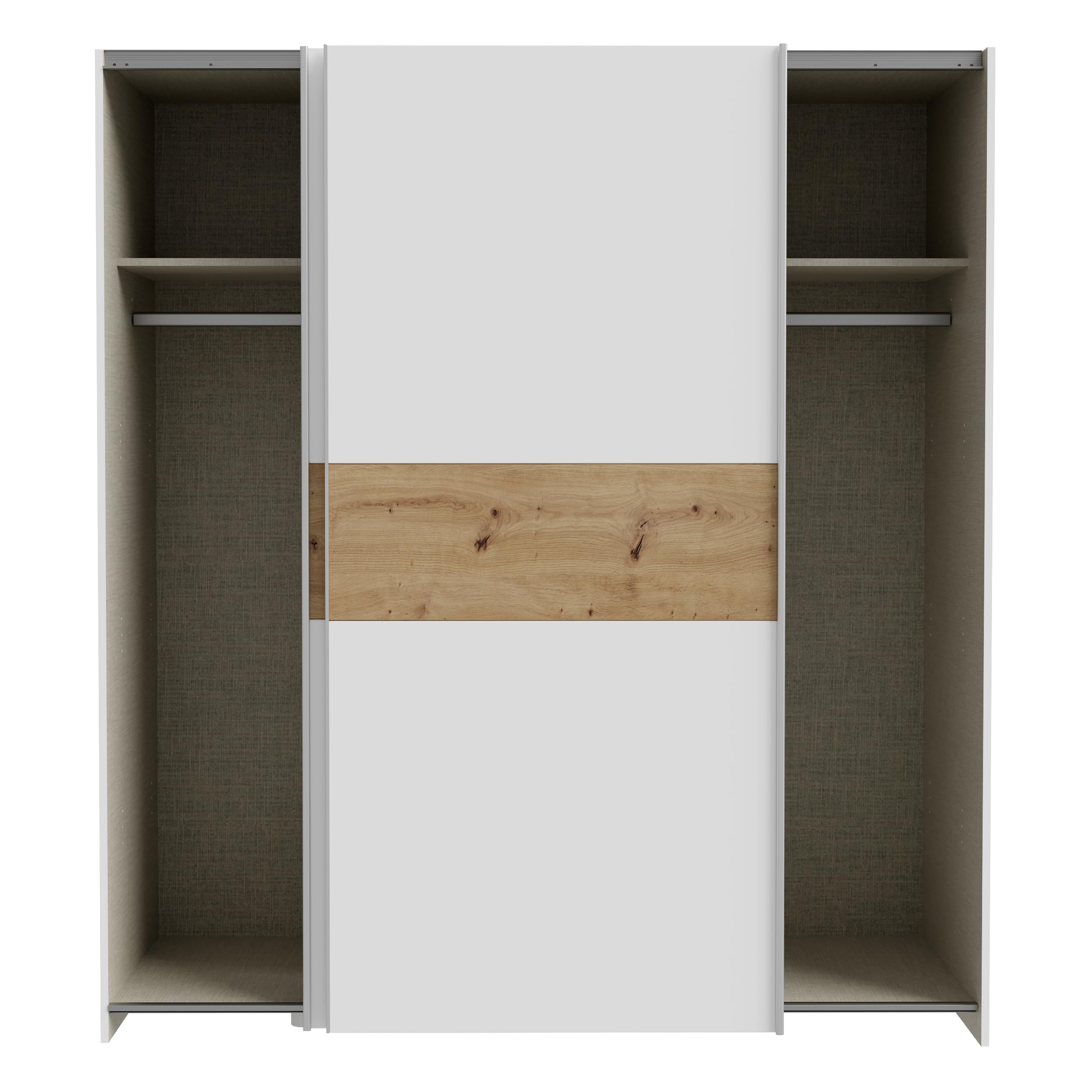 Forte URBANLINE Kleiderschrank 170, moderner Schwebetürenschrank, 2-türig, Schlafzimmer, Holzwerkstoff, Weiß mit Artisan Eiche Holzdekor, 170,3 cm breit x 190,5 cm hoch x 61,2 cm tief