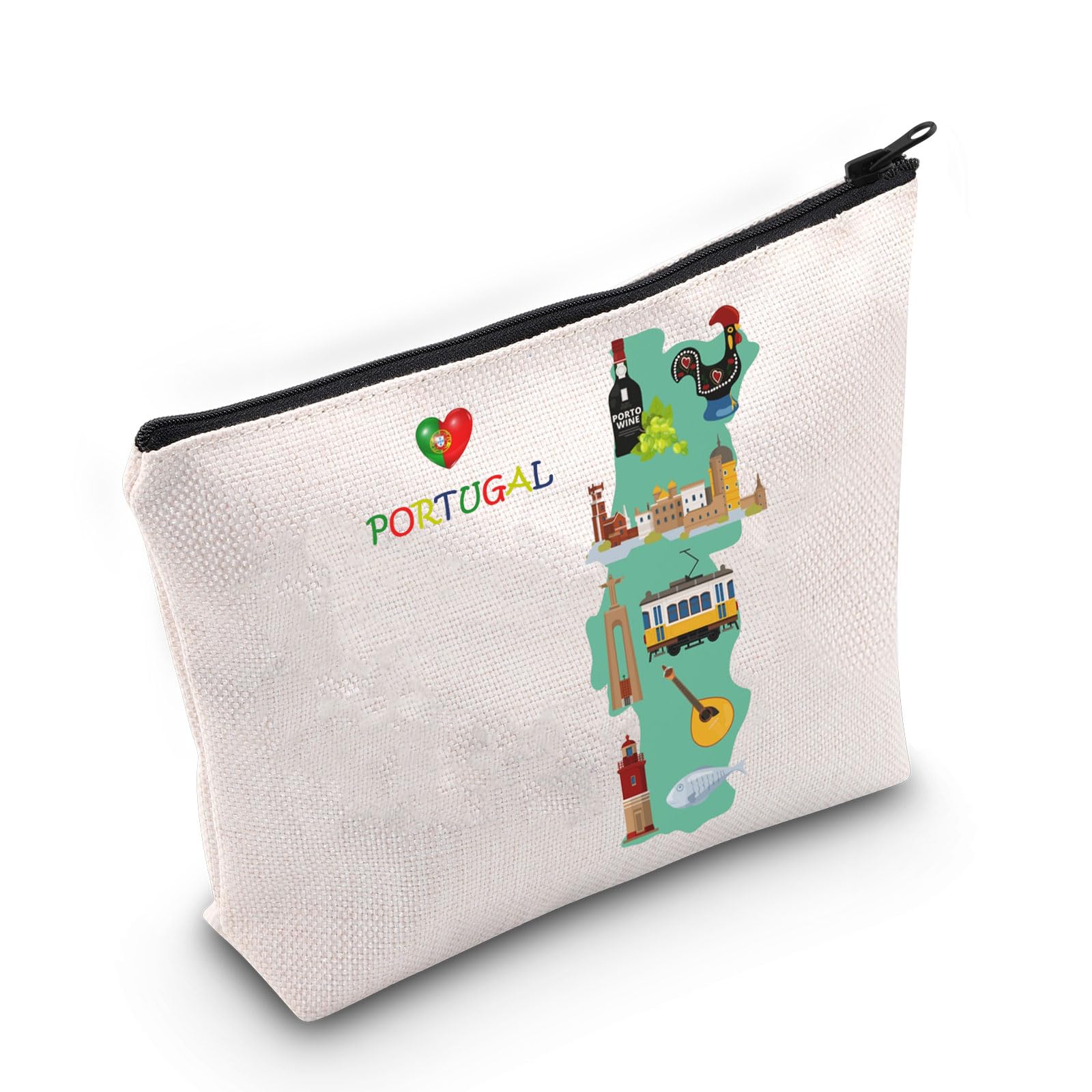 MEIKIUP Portugal Travel Cosmetic Bag Portugal Travel Memory Map Gift Portugal Souvenir Bag Portugal Futbol Soccer Lover Gift (Portugal bag)
