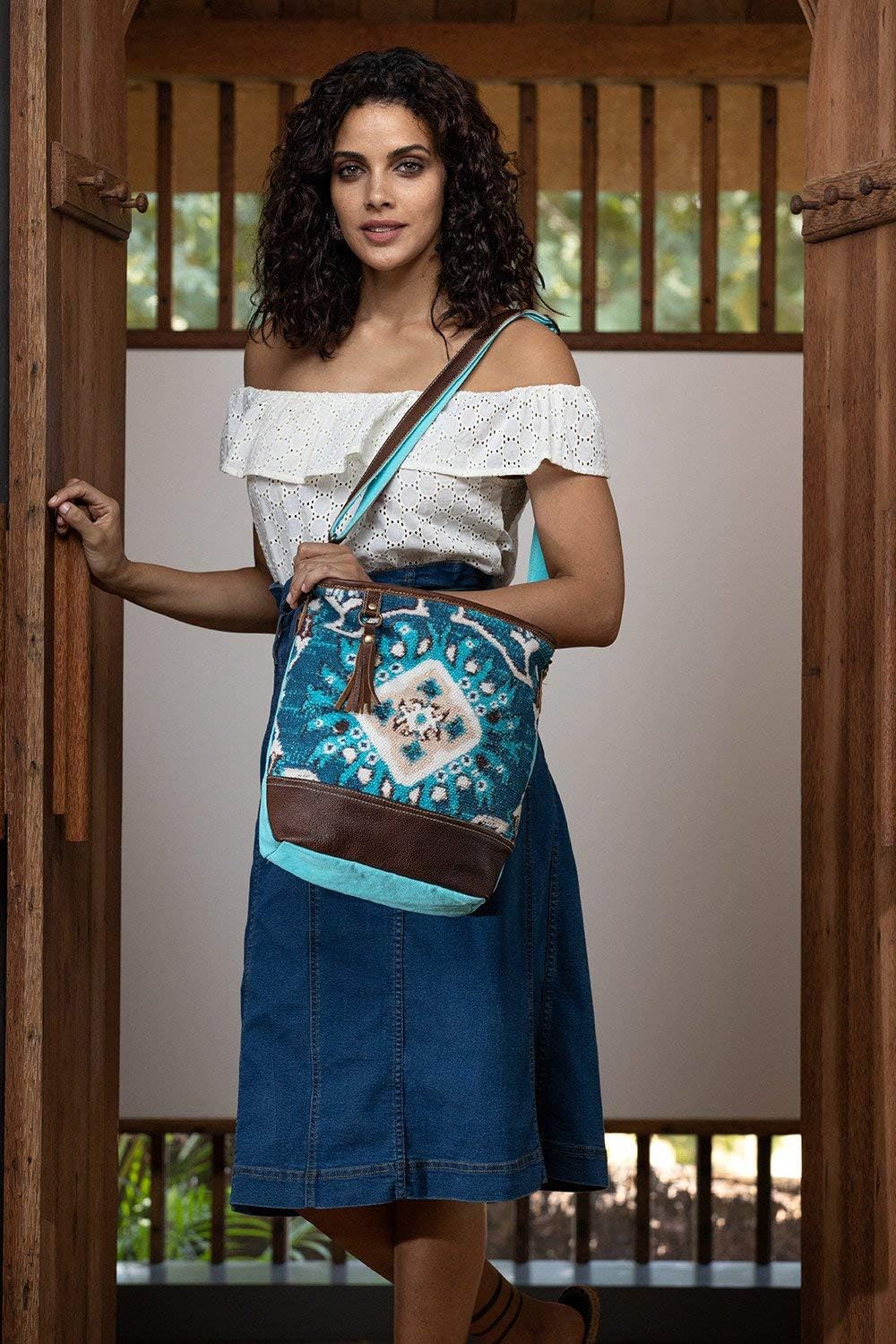 Myra Bag Aztec Purse for Women - Canvas Bag with Real Leather Detailing, Boho Handbags for Women, Cute Western Purse