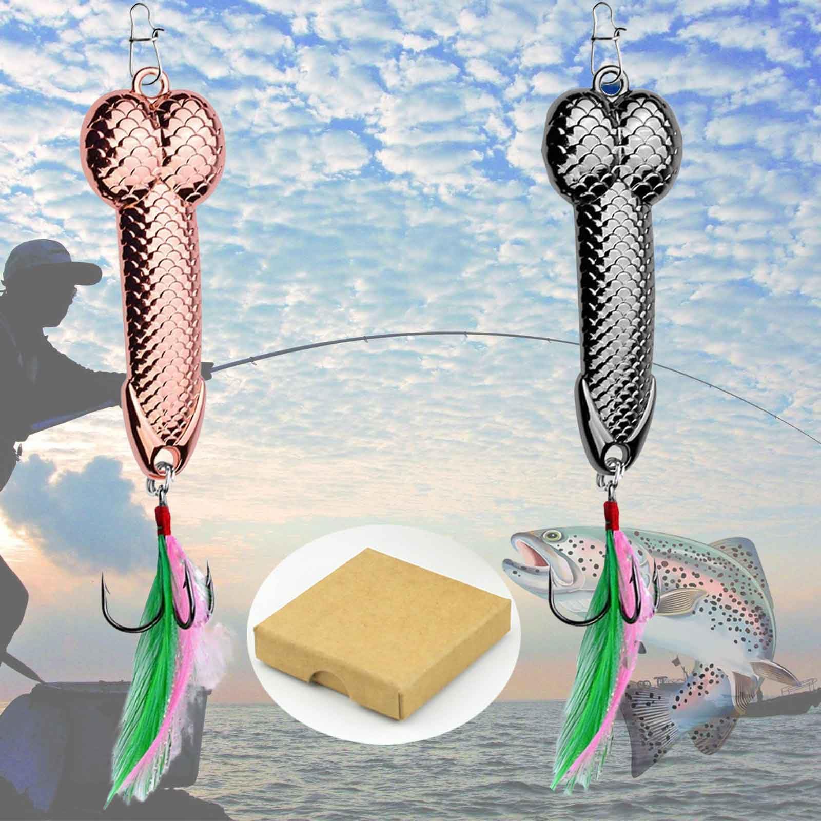 LalaKoo 2 Pcs Fishing Lure Gag Gift for Fisher Lover Topwater Fishing Lure Fishing Spoon with Feather Treble Hook for Freshwater and Saltwater