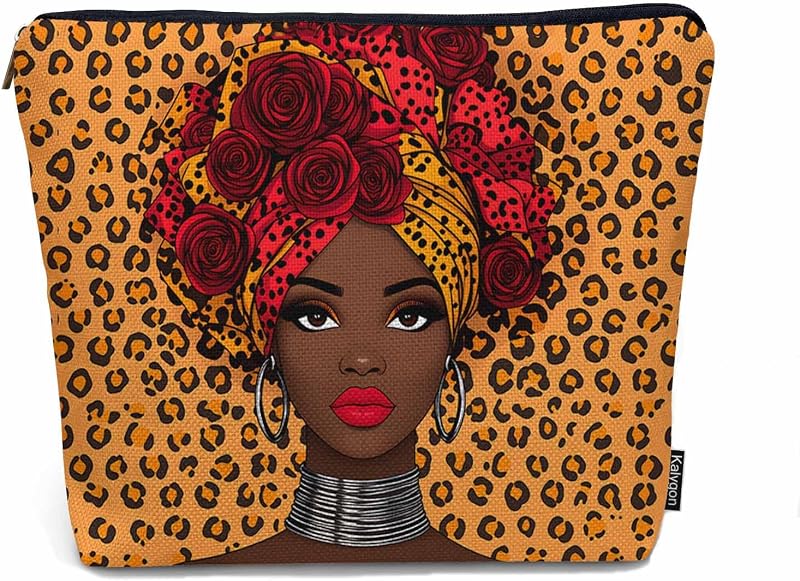 Necessaire Kalygon com estampa de mulher africana e fechamento em zíper