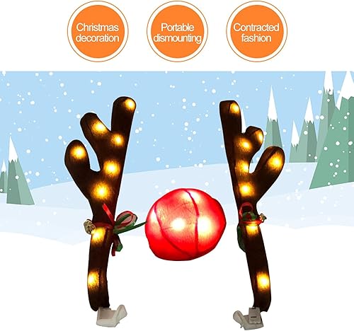 Miniatura 4 de Kit de cuernos de reno y decoración de nariz de automóvil de Navidad, cuernos de reno luminosos para automóvil, kit de cuernos de reno de automóvil