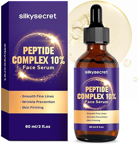 SilkySecret 10% Peptide Serum (2 Fl Oz), Collagen Peptide Serum, Ácido Hialurônico E Niacinamida, Anti-Aging Argireline, Hidratante, Firmador E Redutor De Rugas Para O Rosto