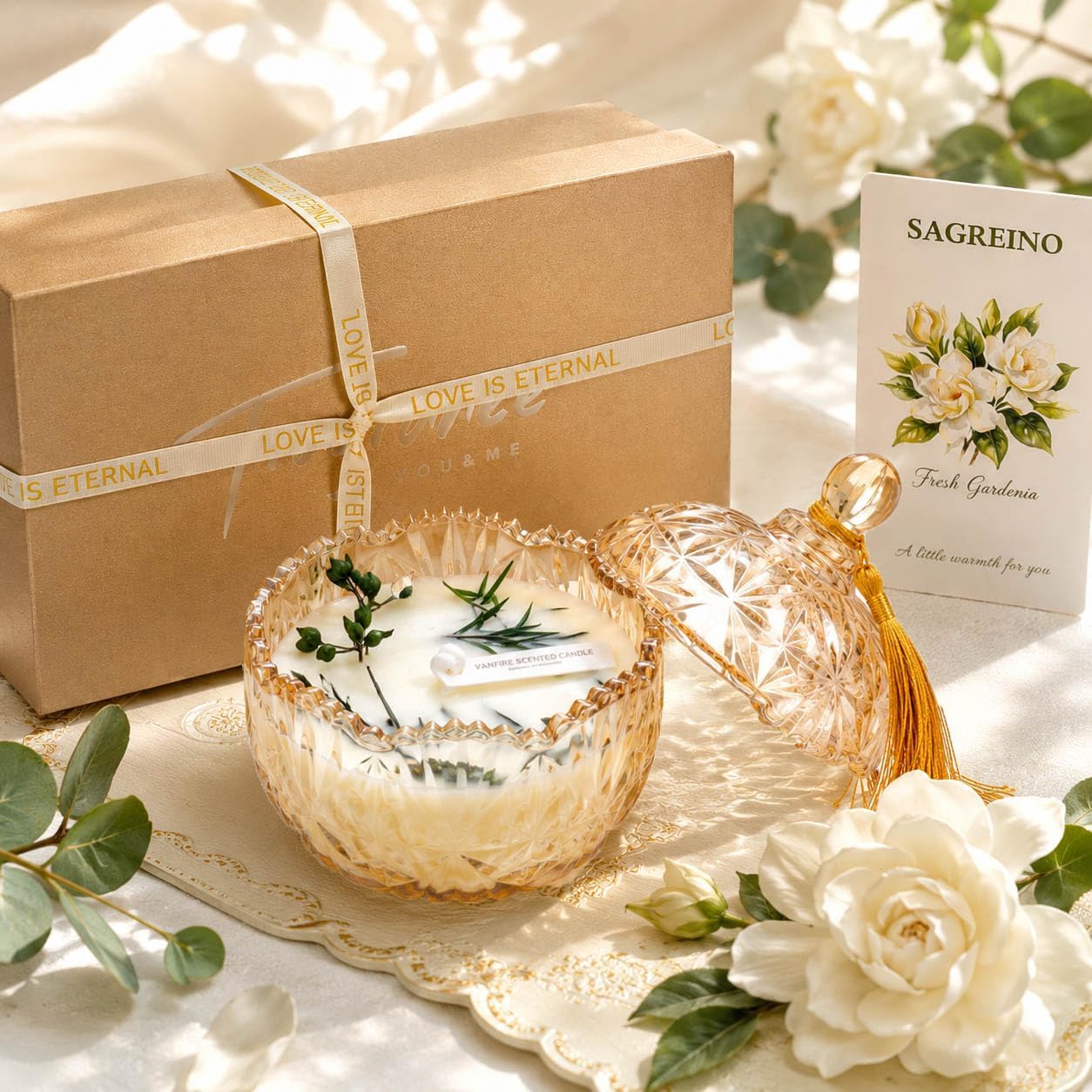 Gardenia Scented Candle Soy Jar Candles in Crystal Glass Gift for Women