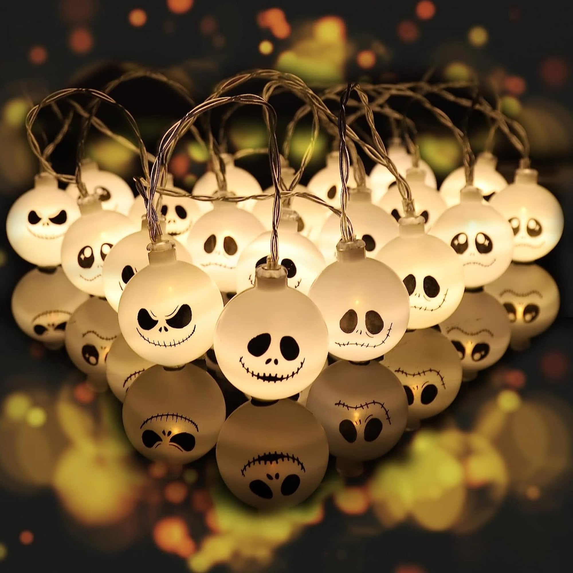 HIGHLAND Ghost LED Halloween String Lights with 20 Bulbs – White Ghost Skull Halloween LED Lights - Halloween Decoration Lights Indoor Outdoor - Halloween Ghost Lights