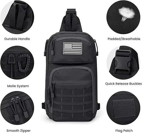 Miniatura 6 de G4Free 10L Tactical EDC Sling Bag Mochila Militar Molle Pecho Hombro Asalto Pack para transporte oculto, Negro -, Mochilas Sling
