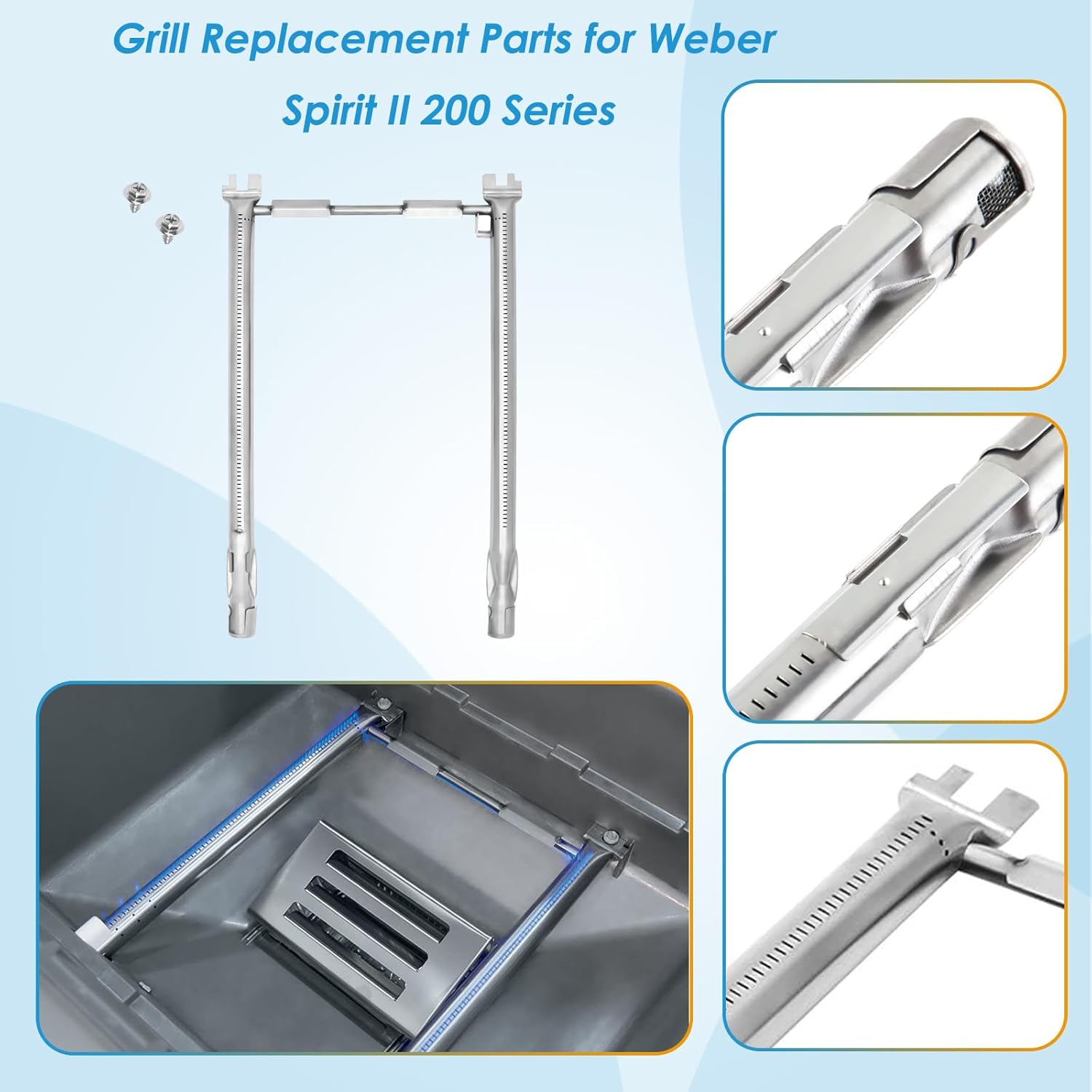 Grill Parts for Weber Spirit II Grill Replacement Parts, 7637 17.5" Grill Grates, 7635 Flavorizer Bars, 69785 Grill Burner and Heat Deflector for Weber Spirit 2 Grill Parts, for Weber Spirit