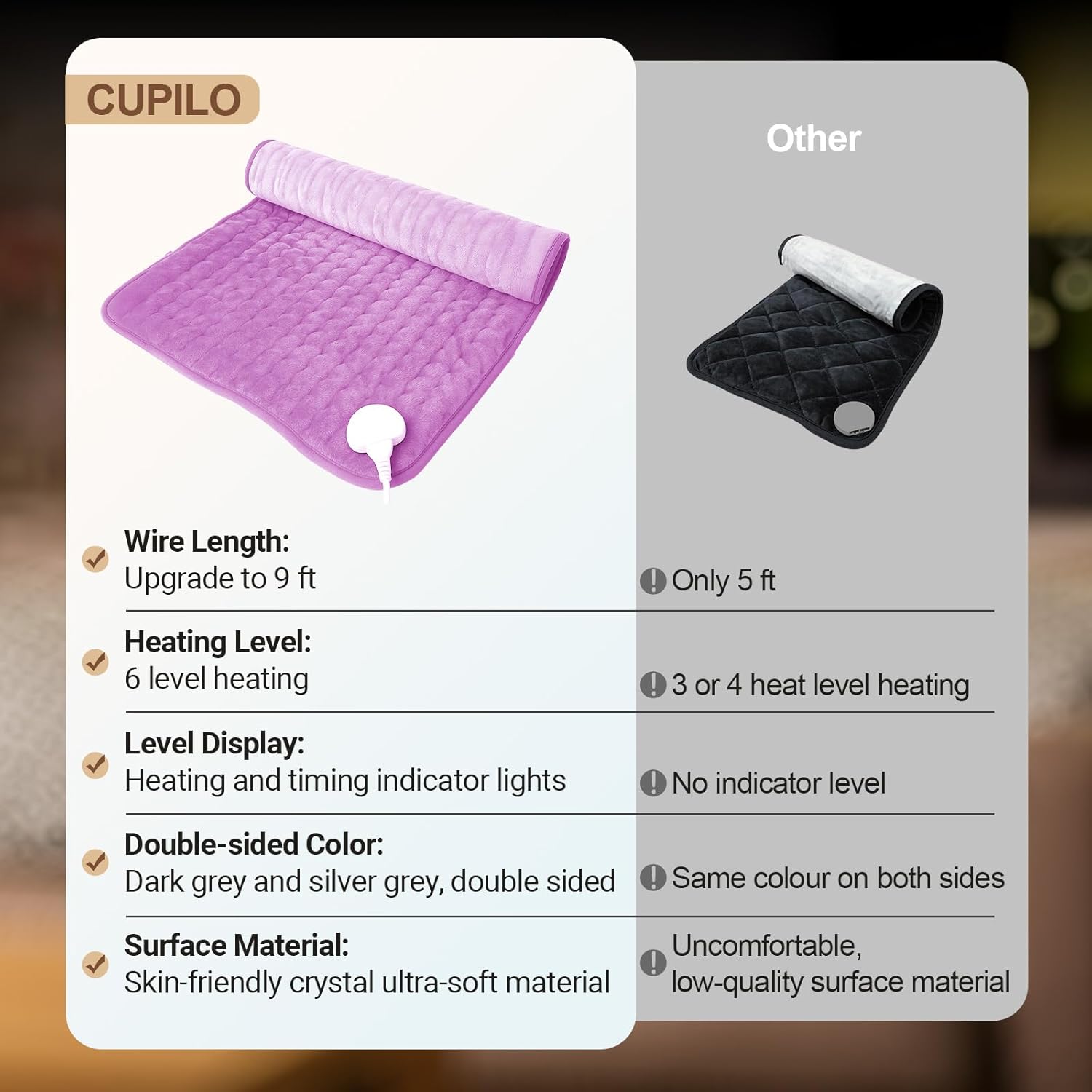 CuPiLo Heating Pad for Back Pain Relief, FSA Eligible HSA 17"x33" Large Heat Pad for Period Cramps, Electric Heating Pads for Neck and Shoulders and Back, 6 Heat Settings, Auto-Off(Purple)