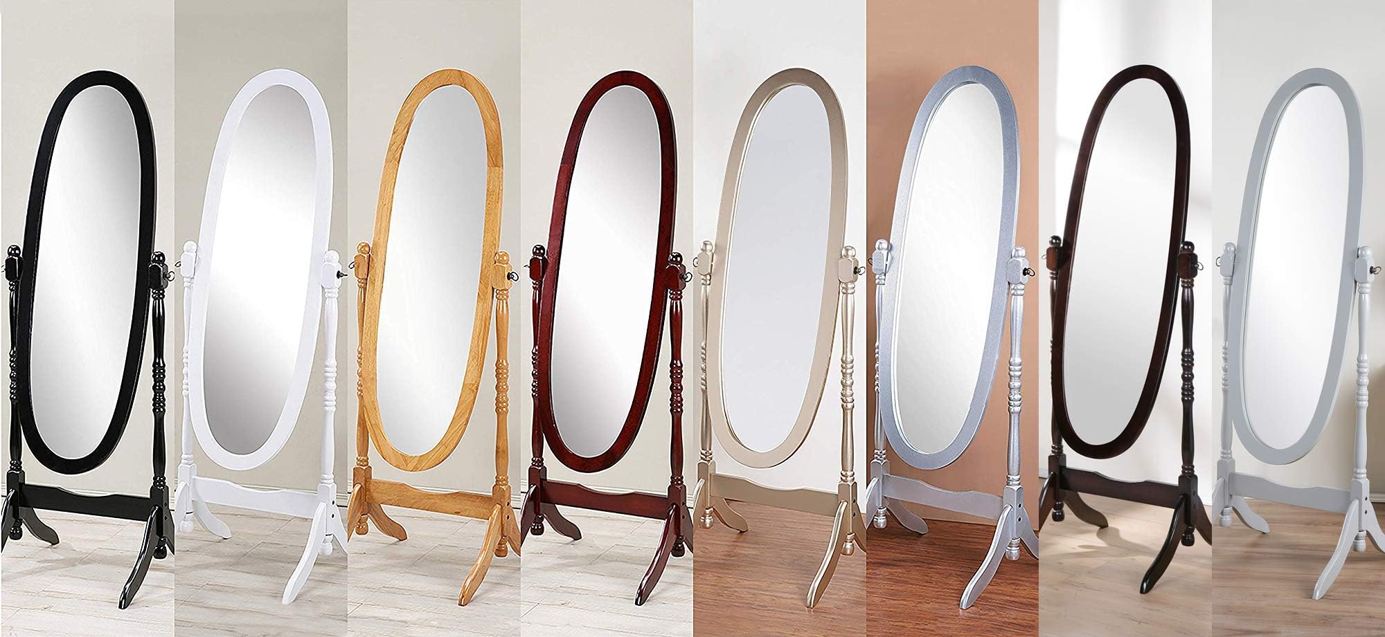 GTU Furniture Swivel Full Length Wood Cheval Floor Mirror, in White/Black/Cherry/Oak/Silver/Gold Finish (Grey)
