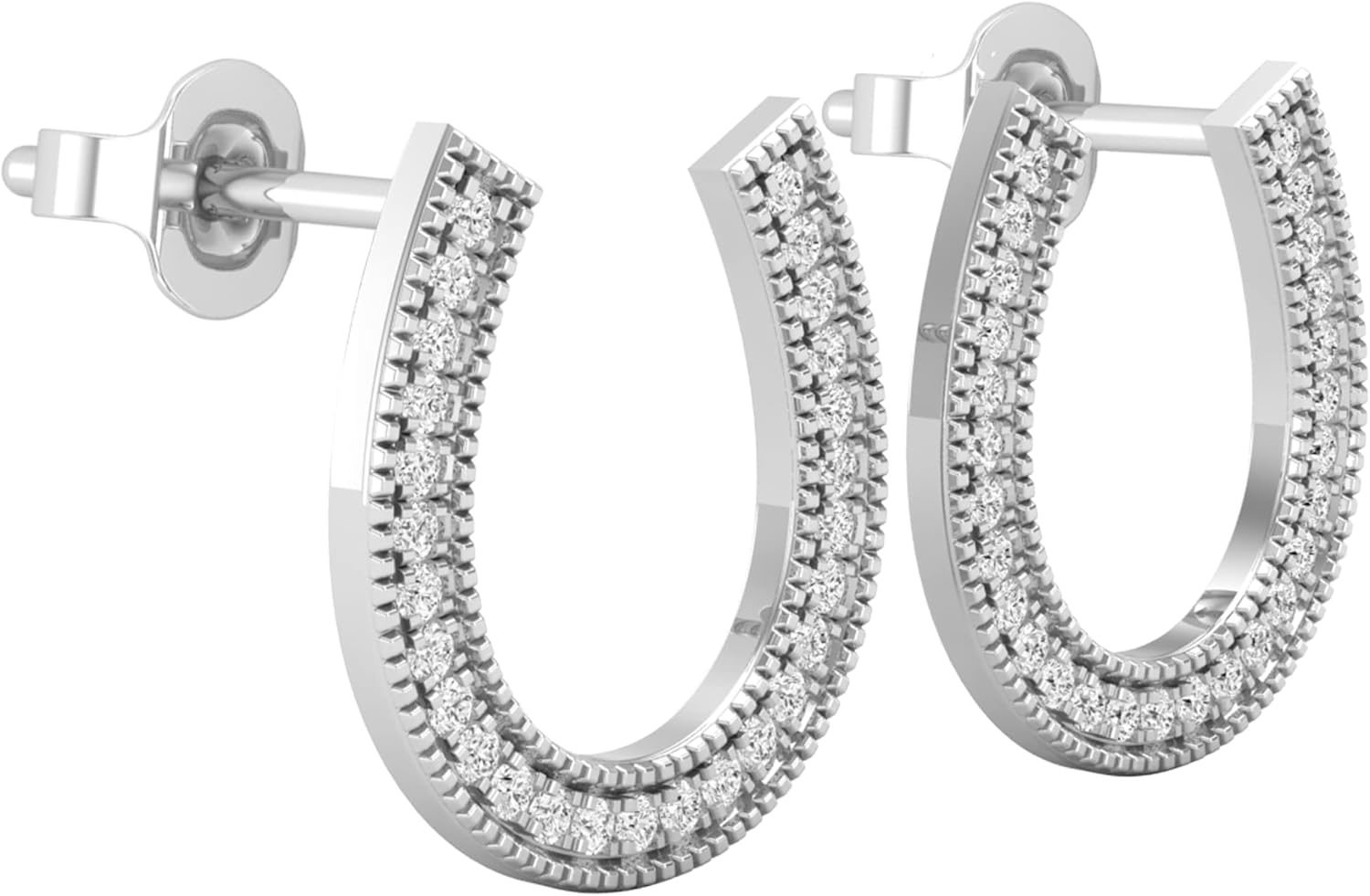 Dazzlingrock Collection 0.15 Ctw Natural Round White Diamond Horseshoe Miligrain Edged Stud Earrings for Women in 925 Sterling Silver in Push Back