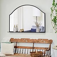 Chende 40x28 Black Arched Wall Mirror with Shelf - Modern Metal Frame for Living Room, Entryway, Bathroom, Fireplace Decor