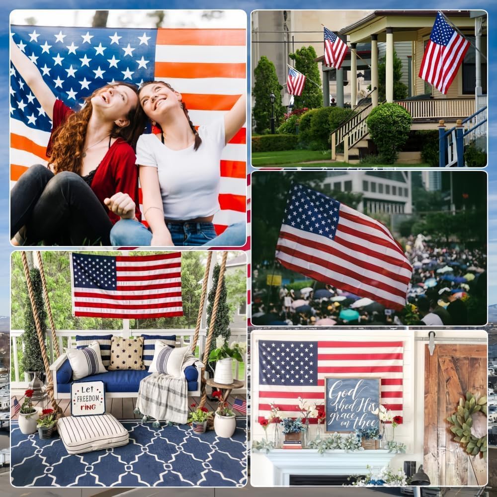 TOPFLAGS 100% Cotton American Flags 5x8 Ft for Outside TearProof Embroidered Stars Heavy Duty Outdoor Sewn Stripes,Large Longest Lasting Flag for High Wind