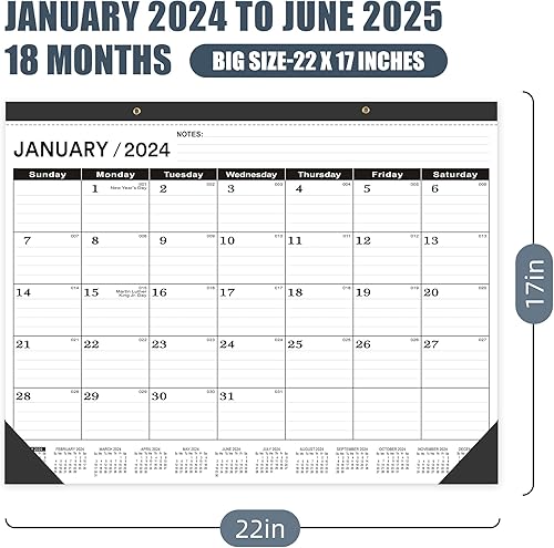 Miniatura 2 de OLUPAND Calendario de escritorio 2024-2025 grande, 22 x 17, calendario de escritorio grande 2024 (enero de 2024 a junio de 2025), calendario de