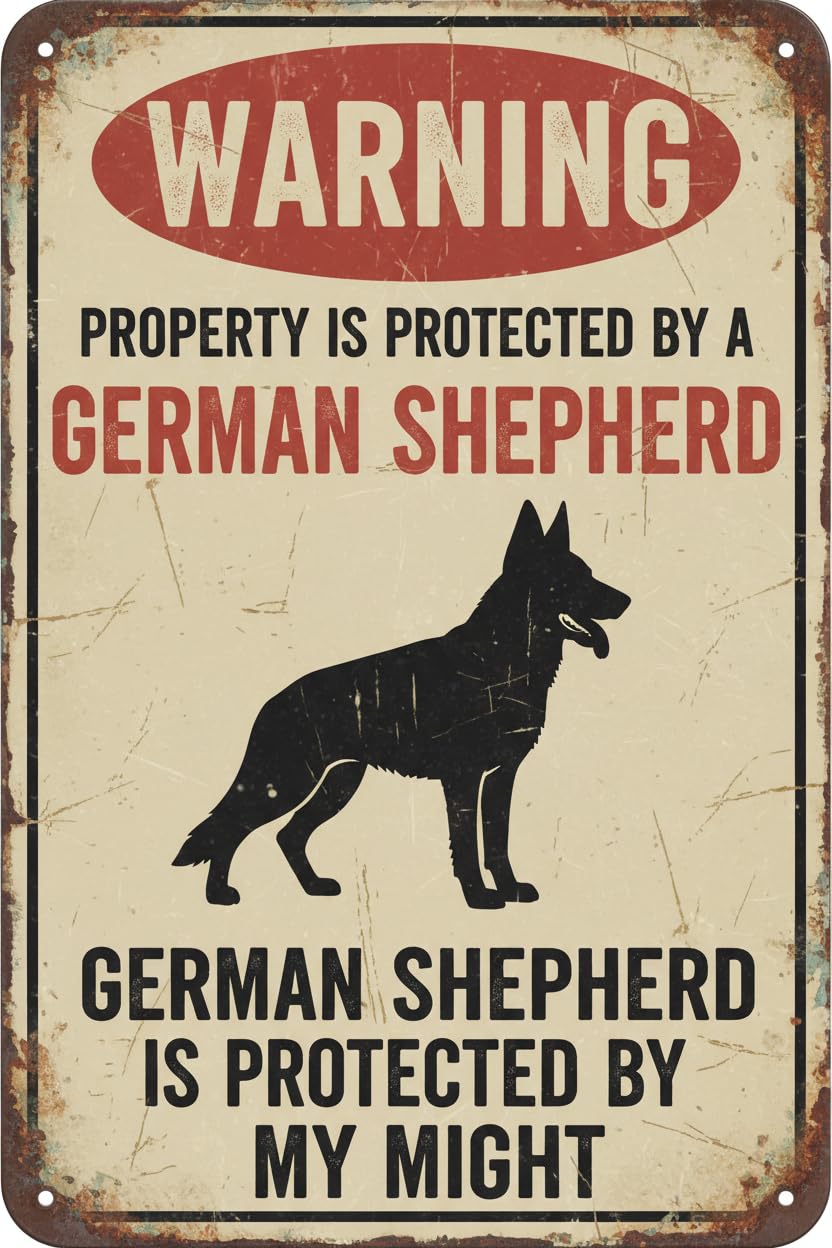 Vintage Metal Tin Sign Warning German Shepherd Aluminum Metal Sign Retro For Toilet Restroom Home 8X12 Inches Custom Private Property Signs Outdoor