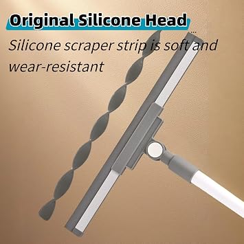 Squeegee Broom for Floor Shower Squeegee with Long Handle,Rubber Wiper 180° Rotating Head for Bathroom Tile Shower Glass Car Window Deck Patio Cleaning Wet Room Water Dust Hair Removal