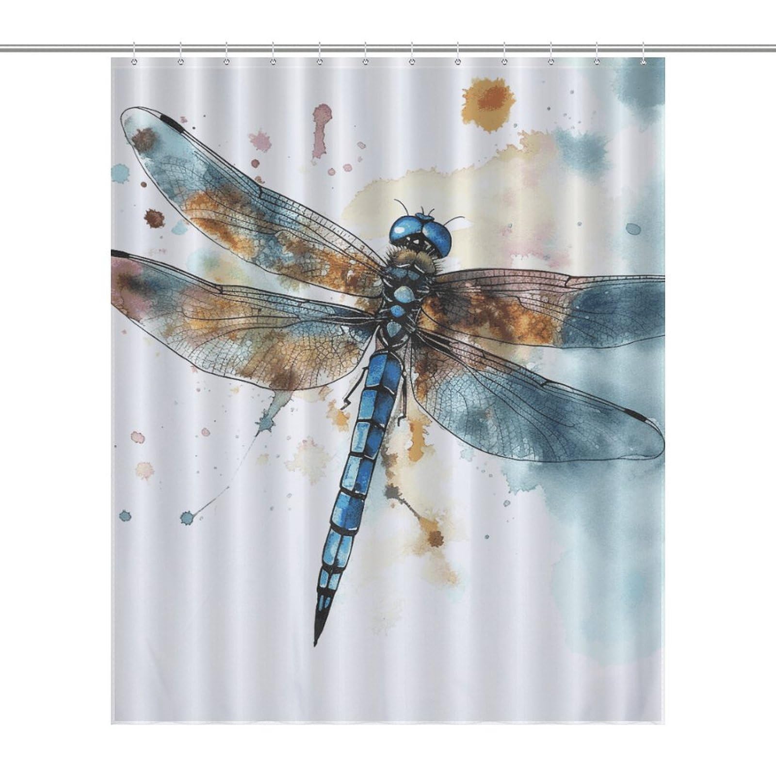 Rideau de douche imperméable libellule aquarelle 152x183cm