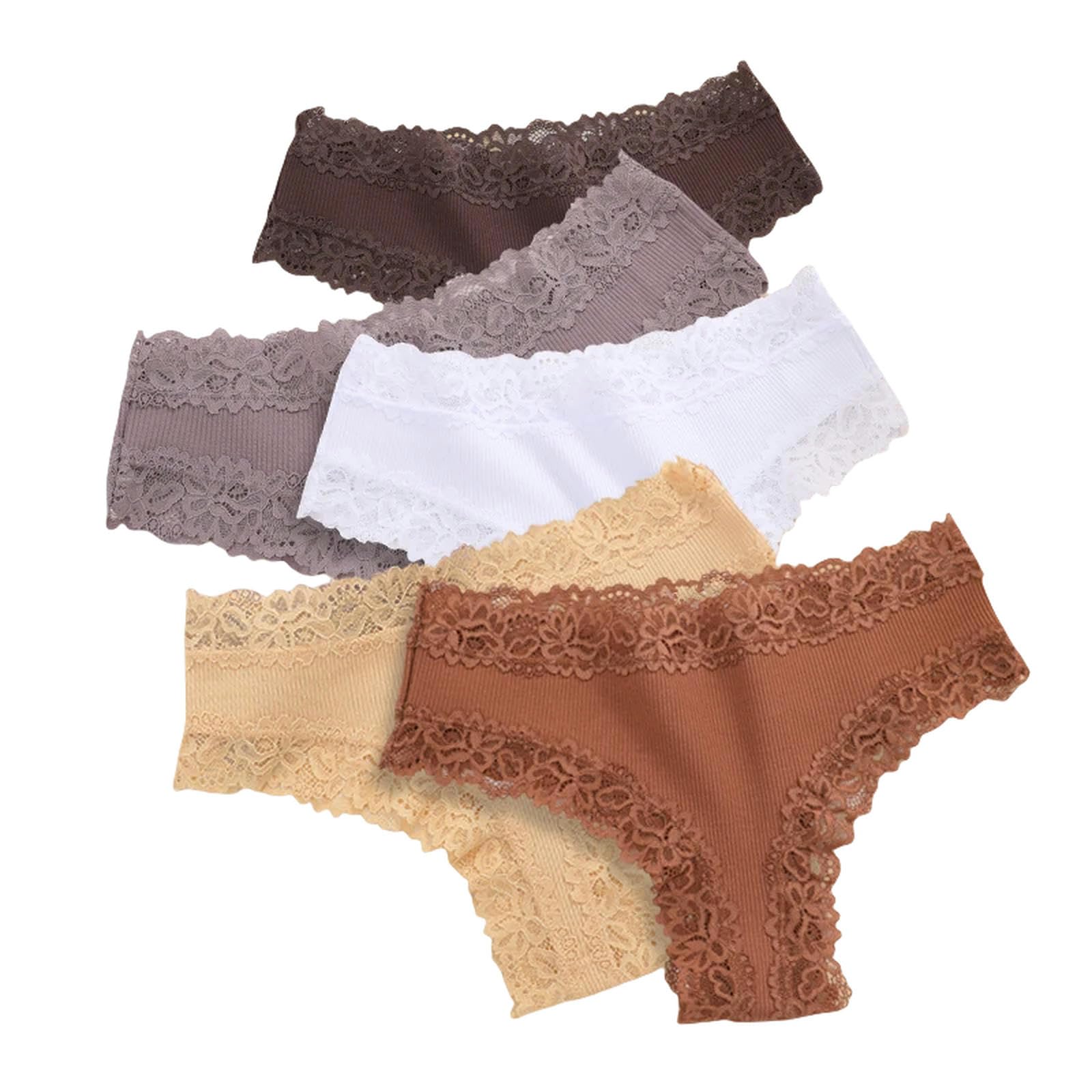 Bielizna damska, zestaw 5 sztuk, damskie koronkowe bezszwowe bawełniane majtki Sexy Pants żebrowane oddychające bielizna Soft Plus Size komplet bielizny 13-m