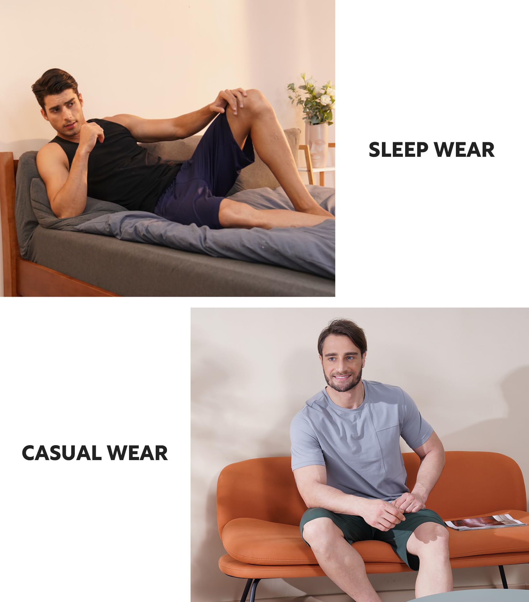 DAVID ARCHY Bas de Pyjama pour Hommes, Pantalon de Pyjama Court pour Hommes, Vêtements de Nuit pour Hommes des Shorts Pantalons Vêtements de Nuit, Confortable et Doux Cotton Pantalon Shorts,Lot de 2