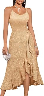Women's Cocktail Party Dress, Formal Wedding Guest High Low Dress, Fit Flare Holiday Prom Dress