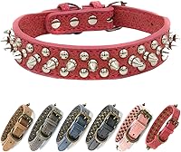 Vista 10 de Collar de perro con tachuelas y tachuelas cromadas redondas antimordeduras (rosa, S)