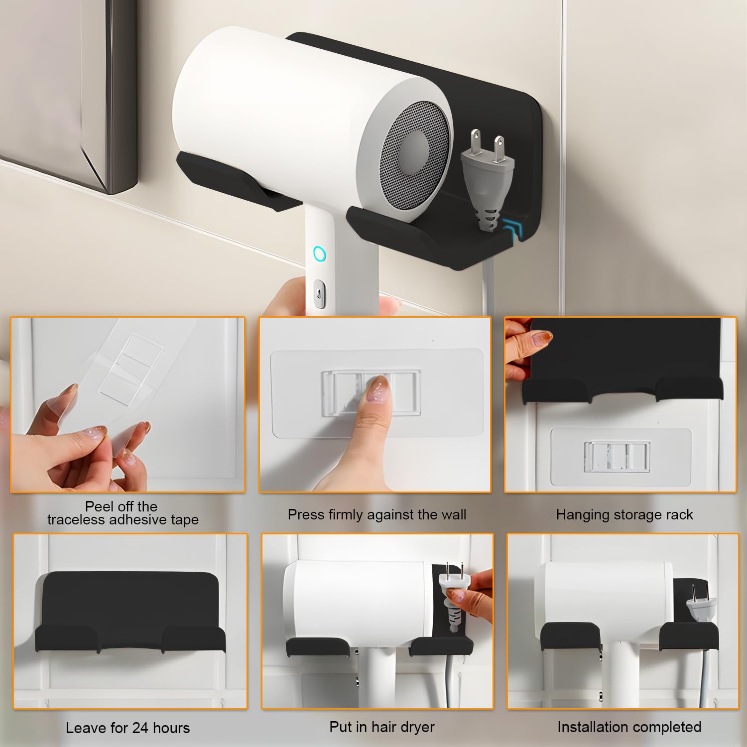 Support De Sèche-cheveux Sans Poinçon Support De Rangement Pour Sèche