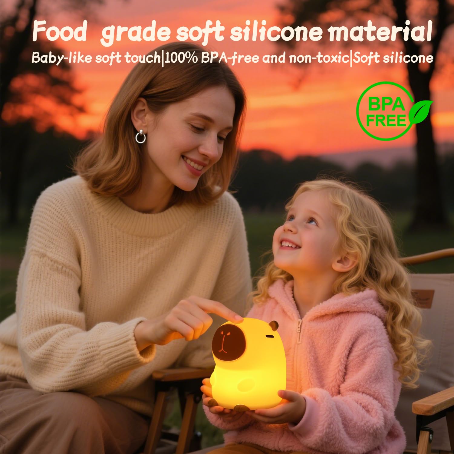 Rytinazzz Capybara Luz nocturna, lámpara Capybara, luz nocturna de silicona, luz nocturna para niños, regulable, recargable, temporizador de 30 minutos, control táctil, lámpara de noche para niños