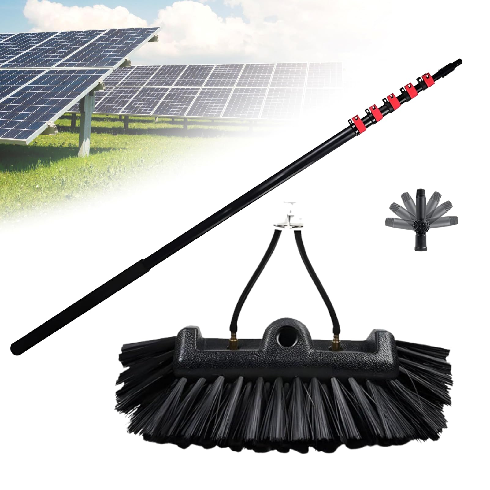 Zykuosus Hose Fed Pole Window Cleaning Brush with Extendable Handle and Attachment For ounted Solar Panel