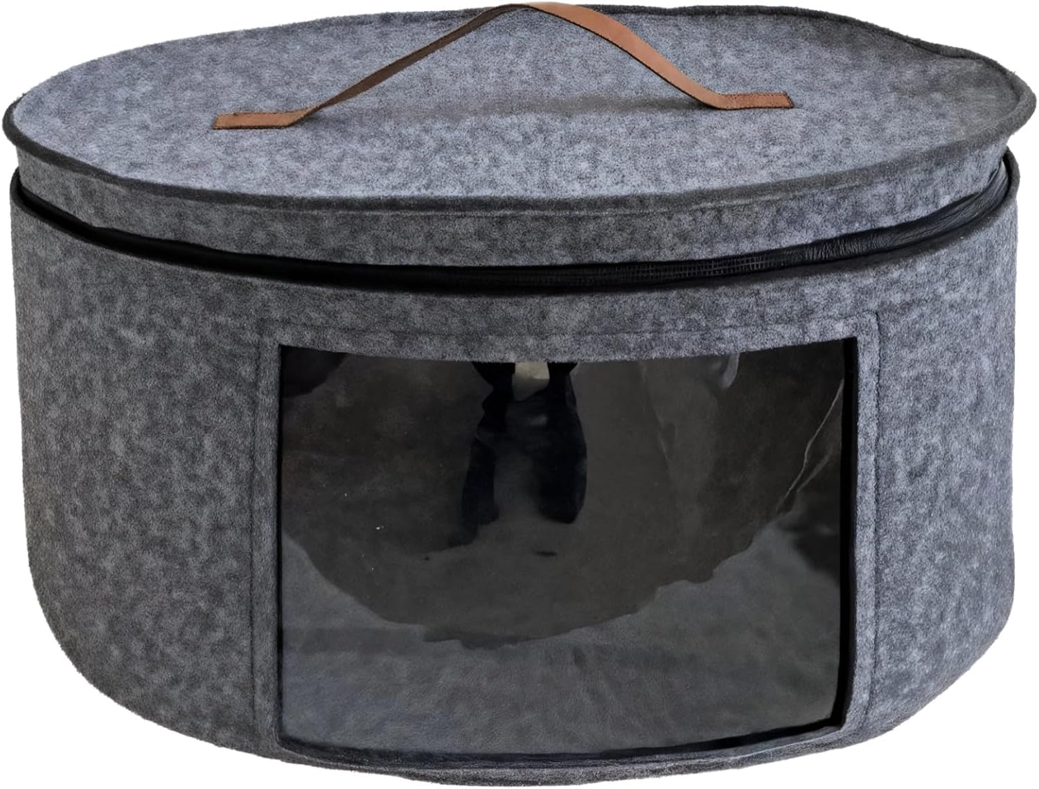 Baseball Caps Box Hat Round Storage For Women, 17 In / 43 Cm Portable Carrying Case, Organizer Travel With Nonwoven Window Transparent, Dustproof