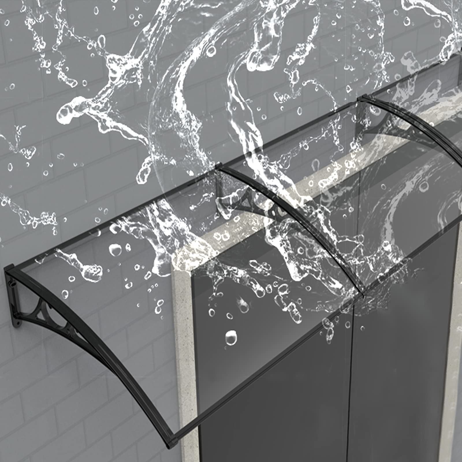 Transparent Front Door Canopy,PC Porch Awning,Silent Window Rain Shelter,Self Cleaning Roofing Canopies,Aluminum Curved Brackets,for Outdoor Garden Patio Porch,Customizable (60x430cm/24"x169")