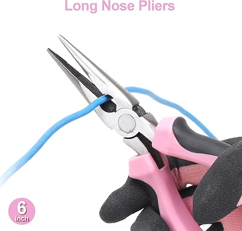 Miniatura 5 de FASTPRO Juego de 5 alicates rosados con bolsa de almacenamiento, incluye alicates para juntas de ranura, alicates diagonales, llave ajustable,