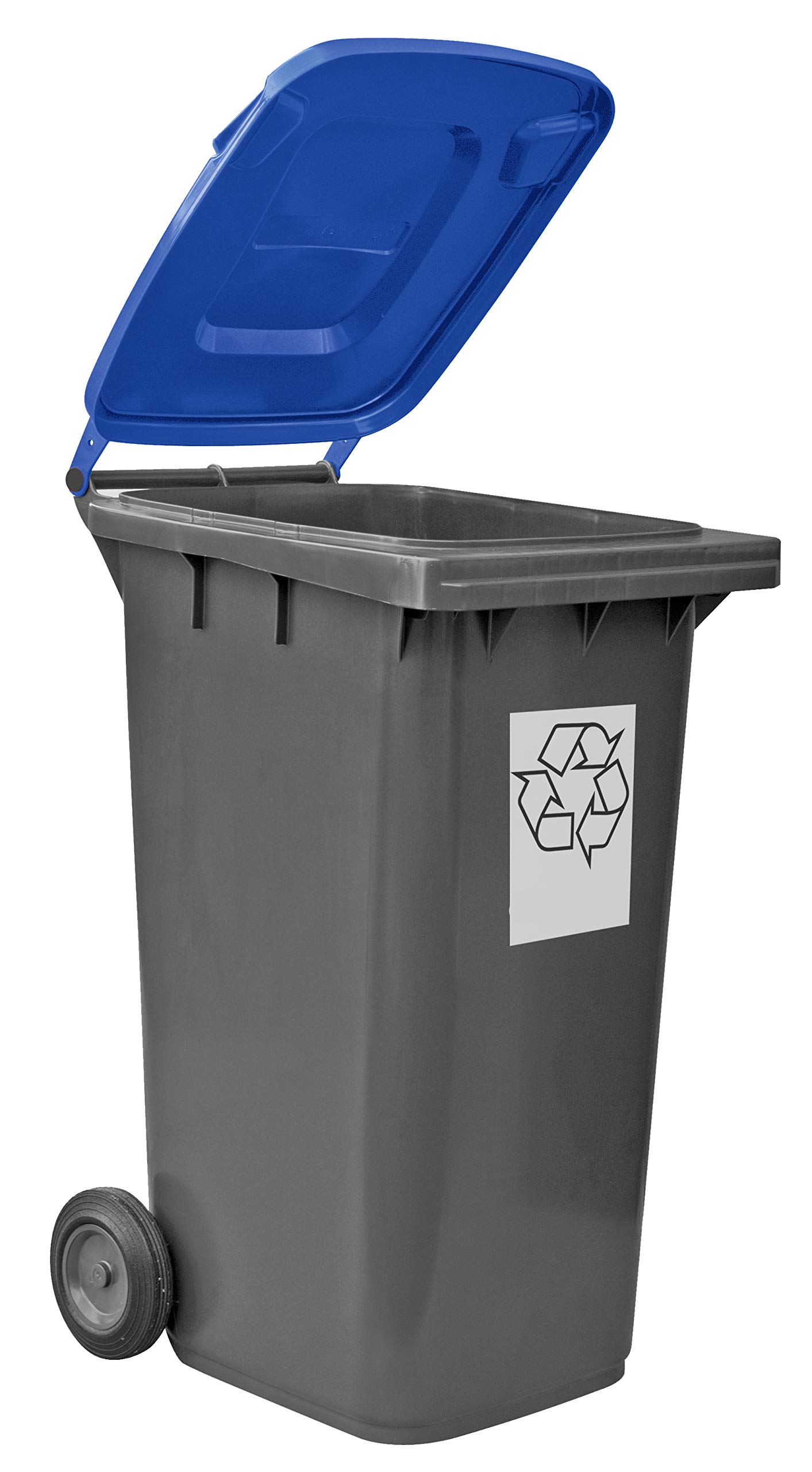 Mobil Plastic Poubelle à roulettes, Corbeille pour tri sélectif 240 l pour usage extérieur – Fond gris et couvercle bleu (Uni EN 840)